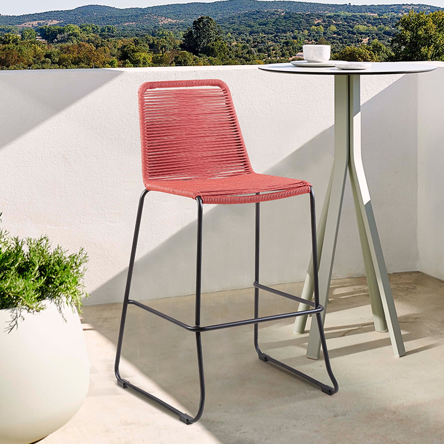 Shasta 30" Metal and Rope Stackable Barstool in Brick Red