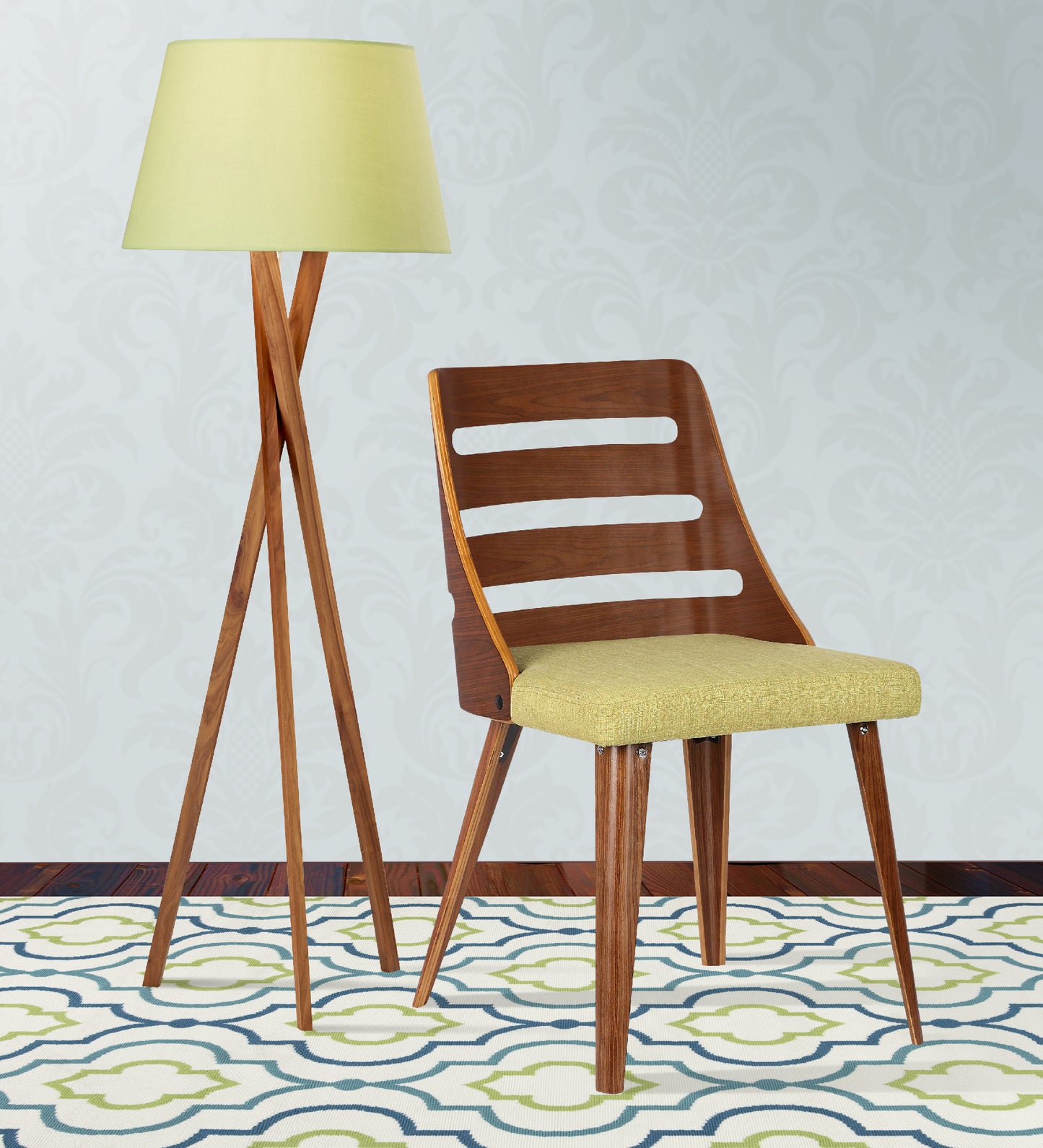 Storm Mid-Century Dining Chair in Walnut Wood and Green Fabric