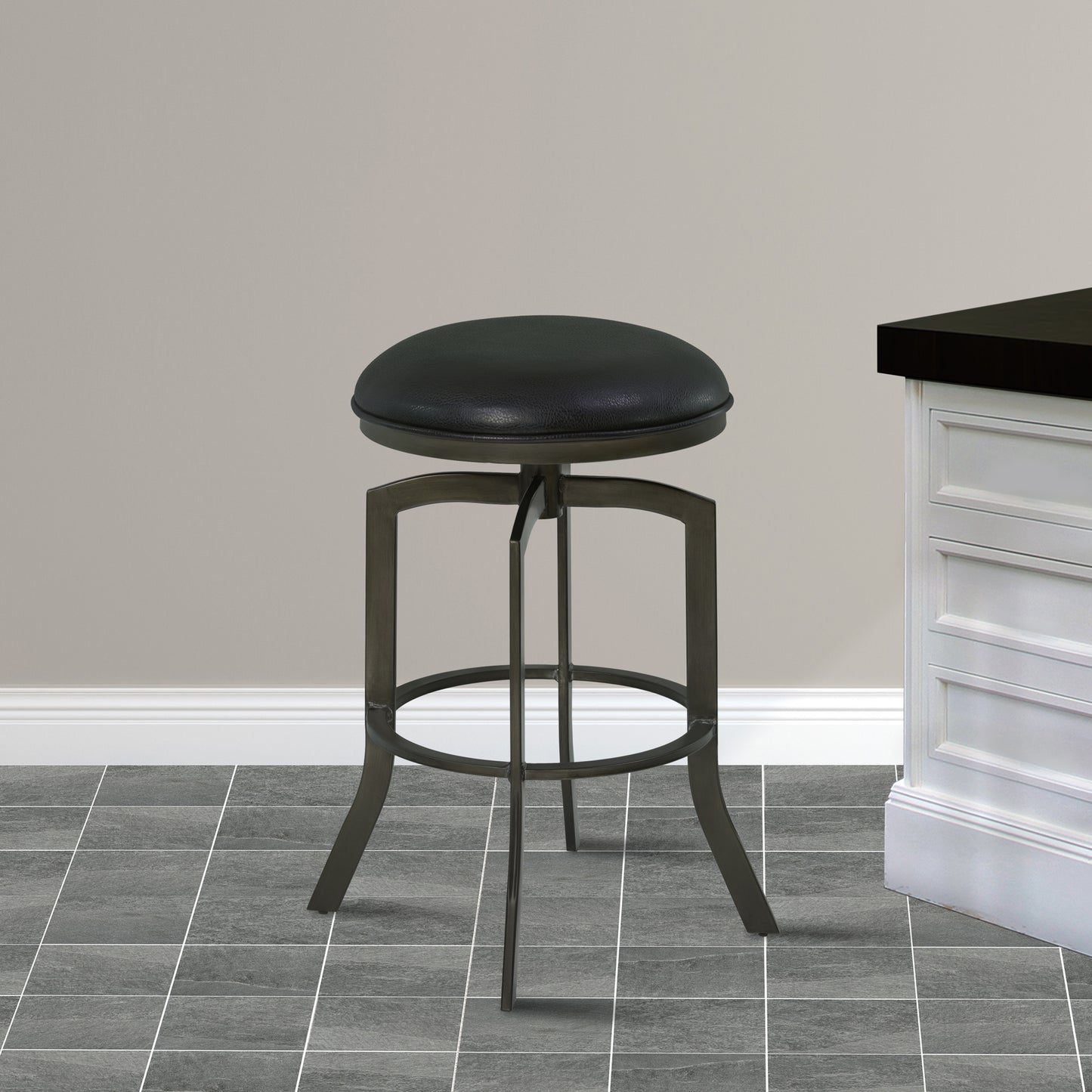 Studio 30" Bar Height Metal Swivel Barstool in Ford Black Faux Leather