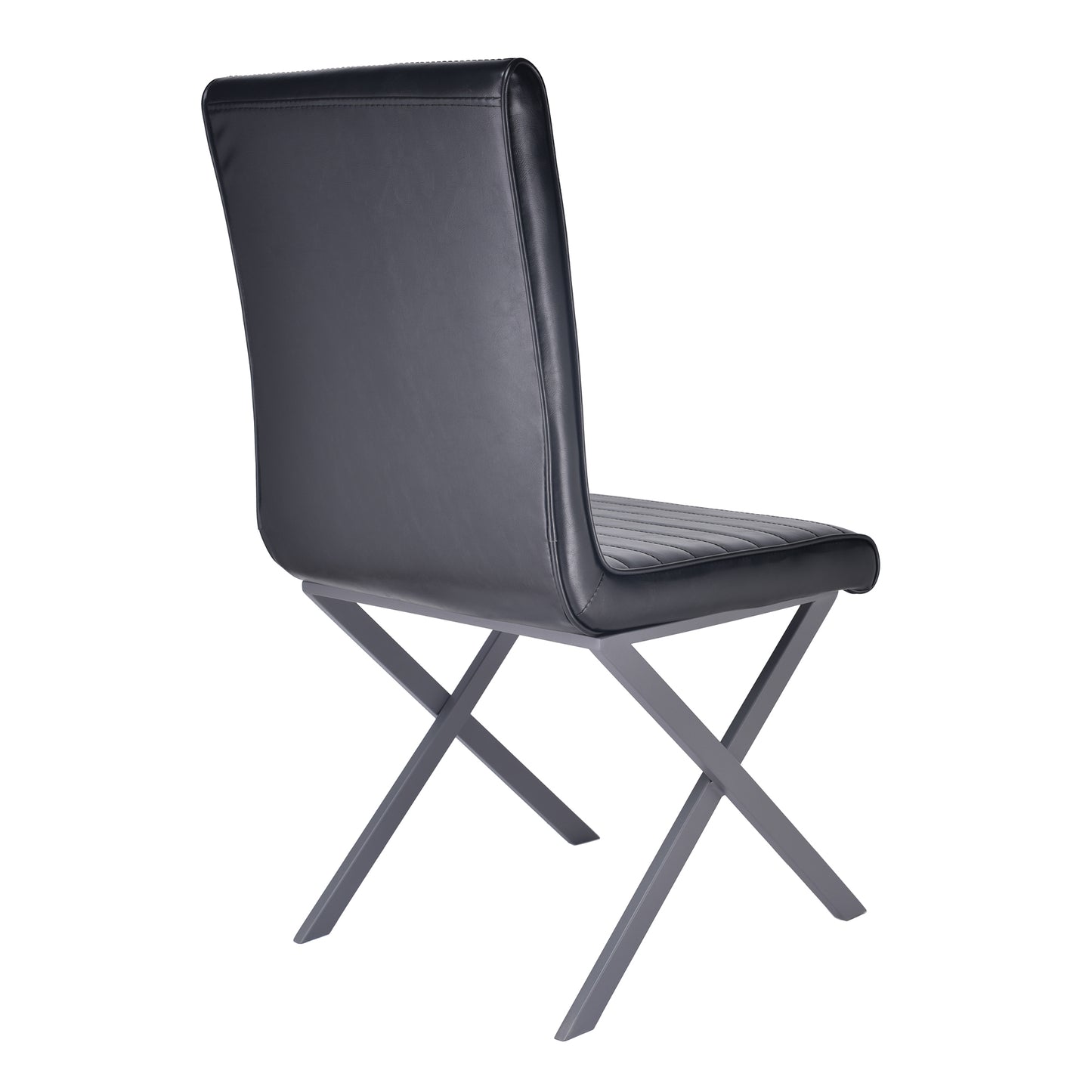 Dining Chair in Gray Powder Coated finish and Black Faux Leather - Set of 2