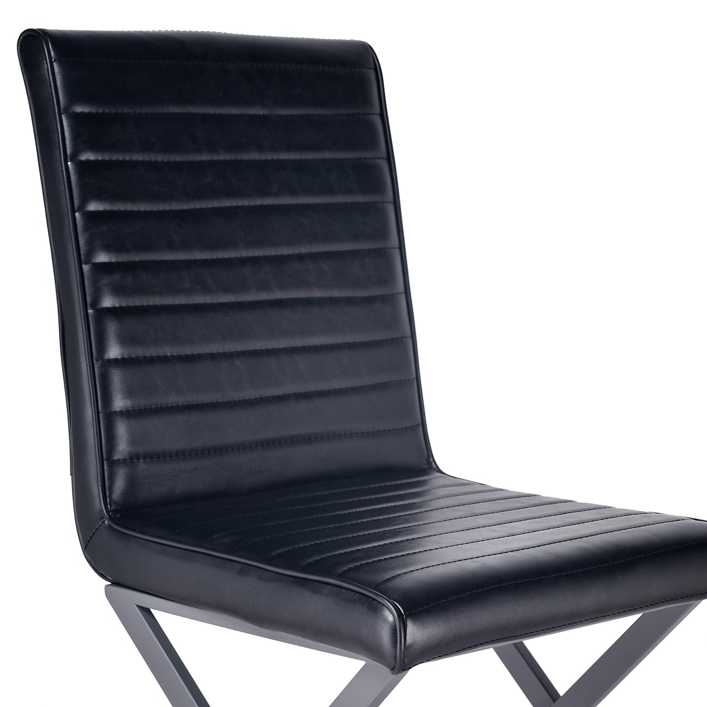 Dining Chair in Gray Powder Coated finish and Black Faux Leather - Set of 2