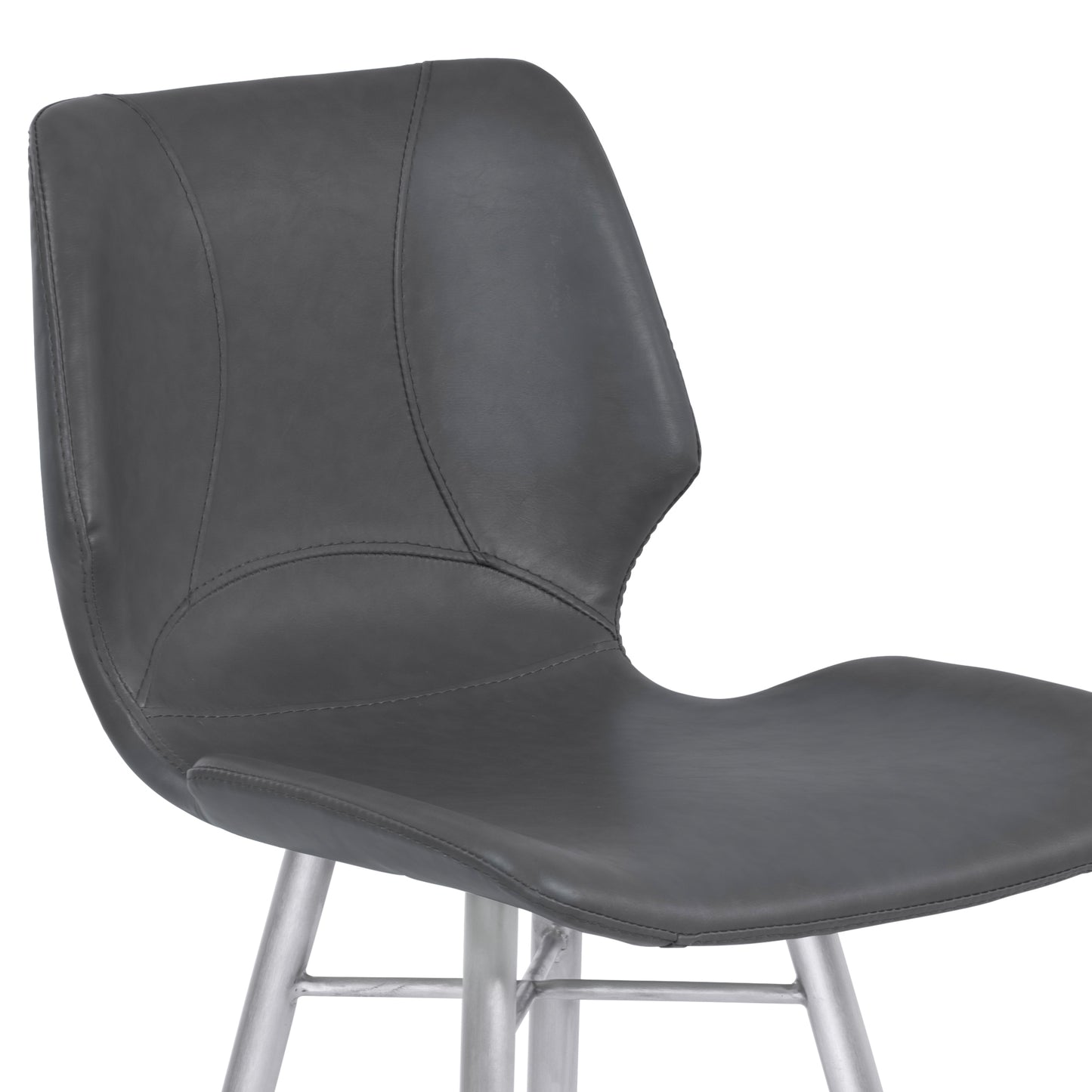 30" Bar Height Metal Barstool in Gray Faux Leather with Brushed Stainless Steel