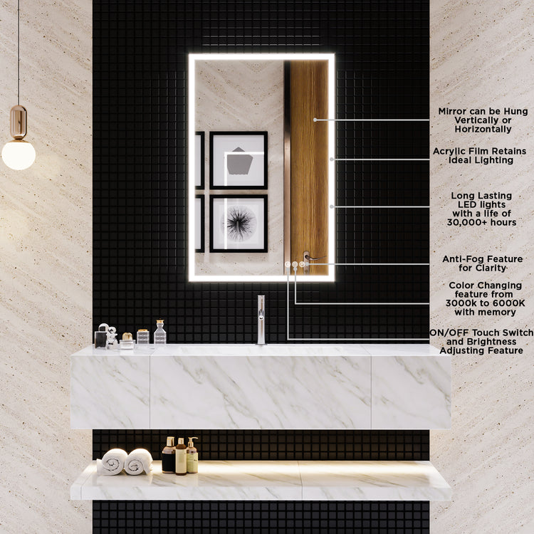 Arpella Lucent 24 in. x 36 in. Wall Mounted LED Vanity Mirror