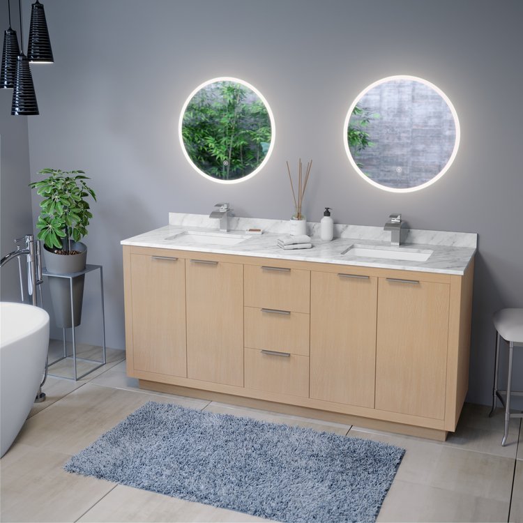 Eva 24x24 Round Perimeter Lighted Mirror with Memory Dimmer and Defogger