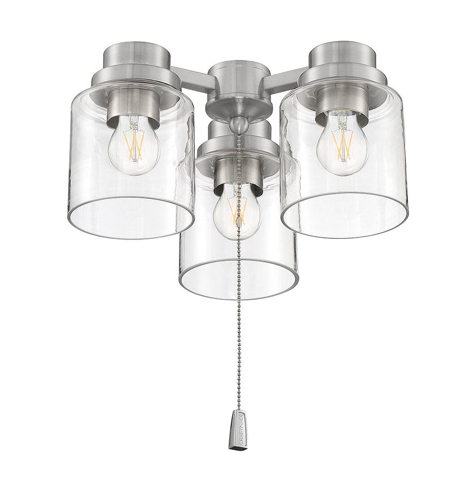 3 Light Universal Fan Light Kit in Brushed Polished Nickel w Clear Glass