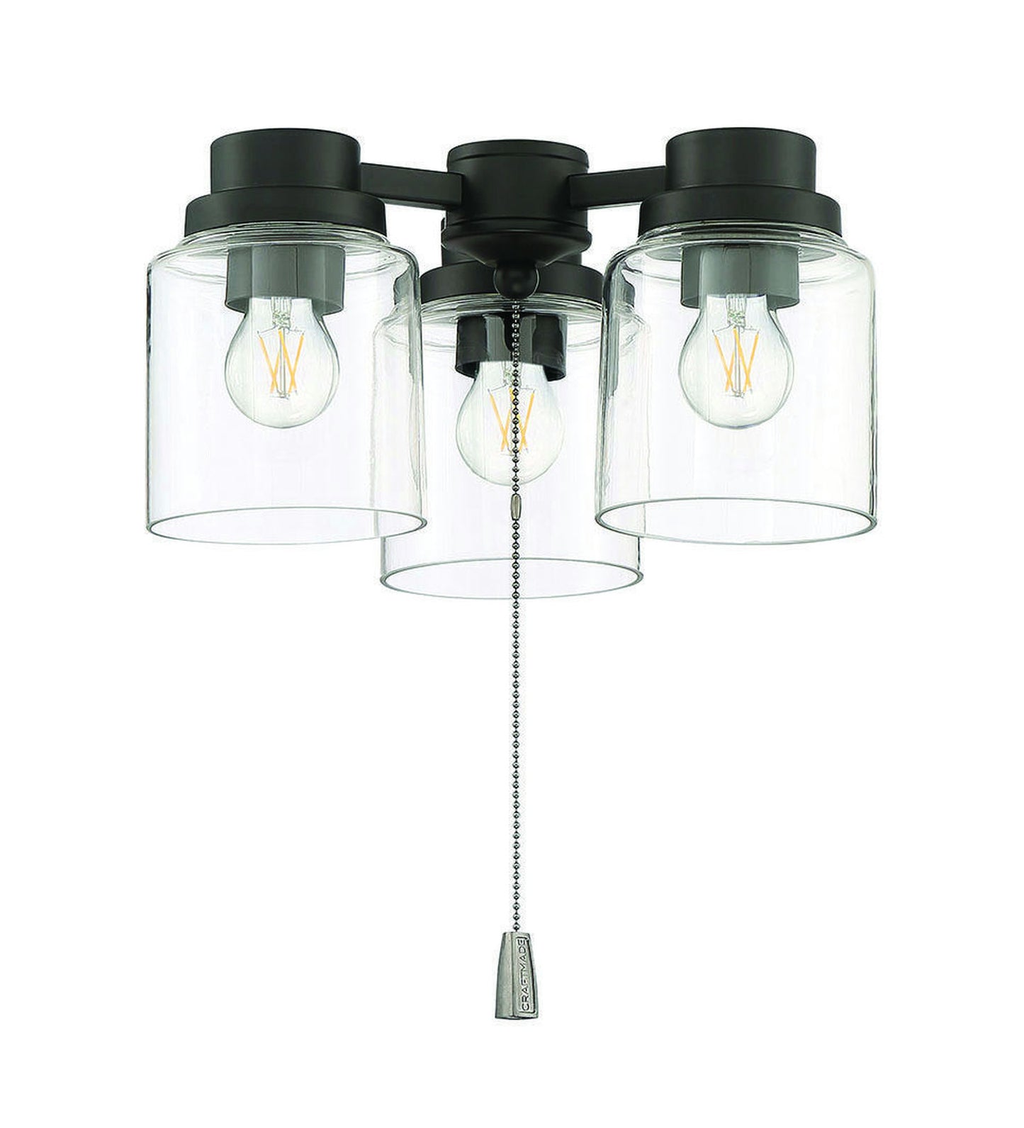 3 Light Universal Fan Light Kit in Flat Black w Clear Glass