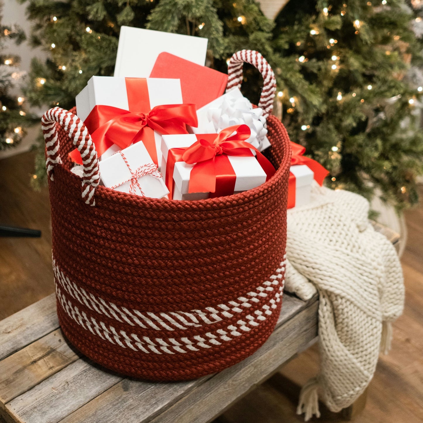 Jolly Holiday Floor Basket - Red Twist 16"x16"x14"
