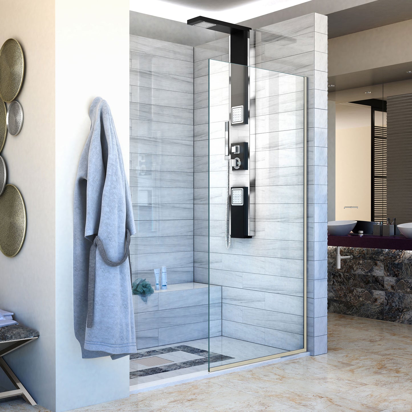 Linea Single Panel Frameless Shower Screen 30 in. W x 72 in. H, Open Entry Design in Brushed Nickel
