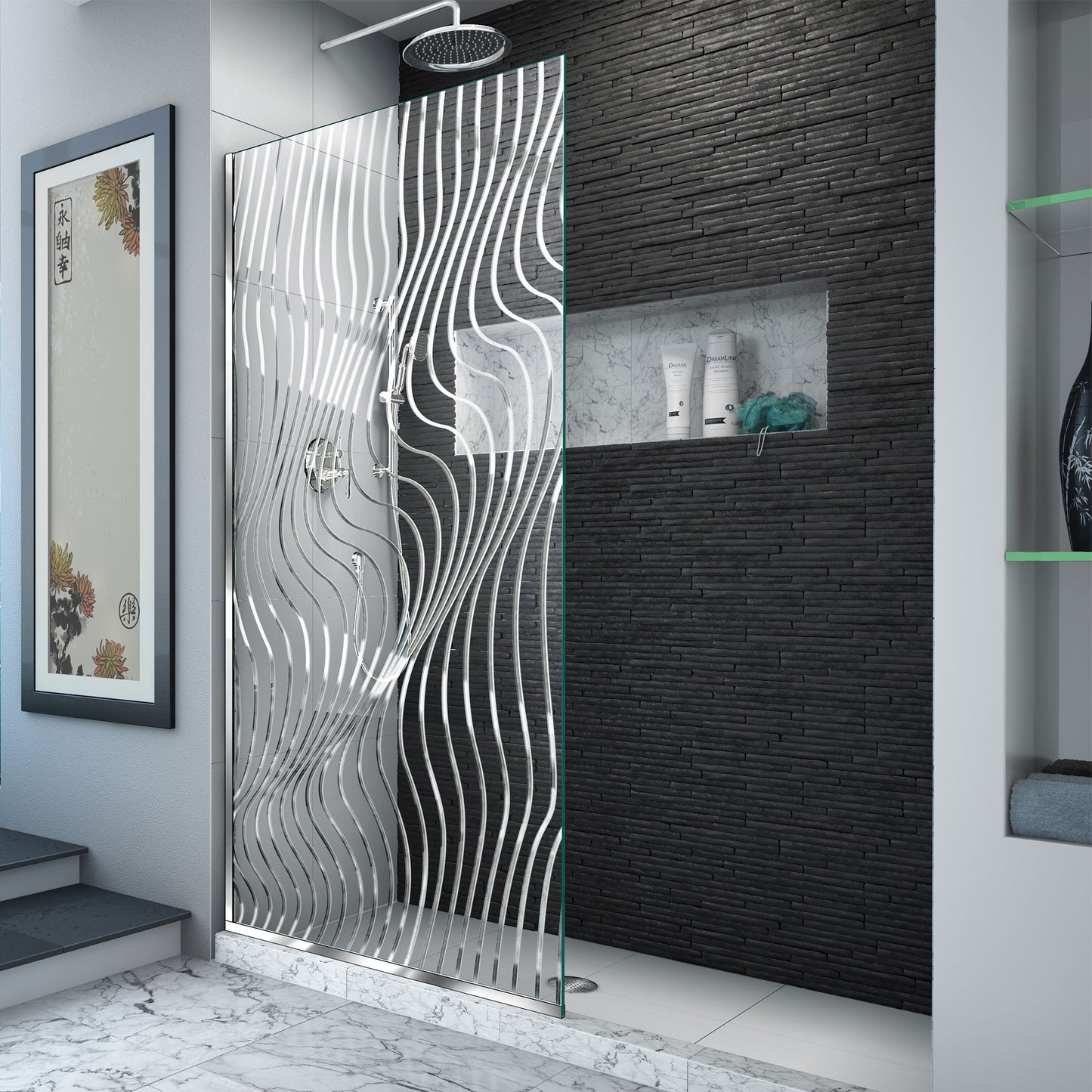 Platinum Linea Surf 34 in. W x 72 in. H Single Panel Frameless Shower Screen in Polished Stainless Steel
