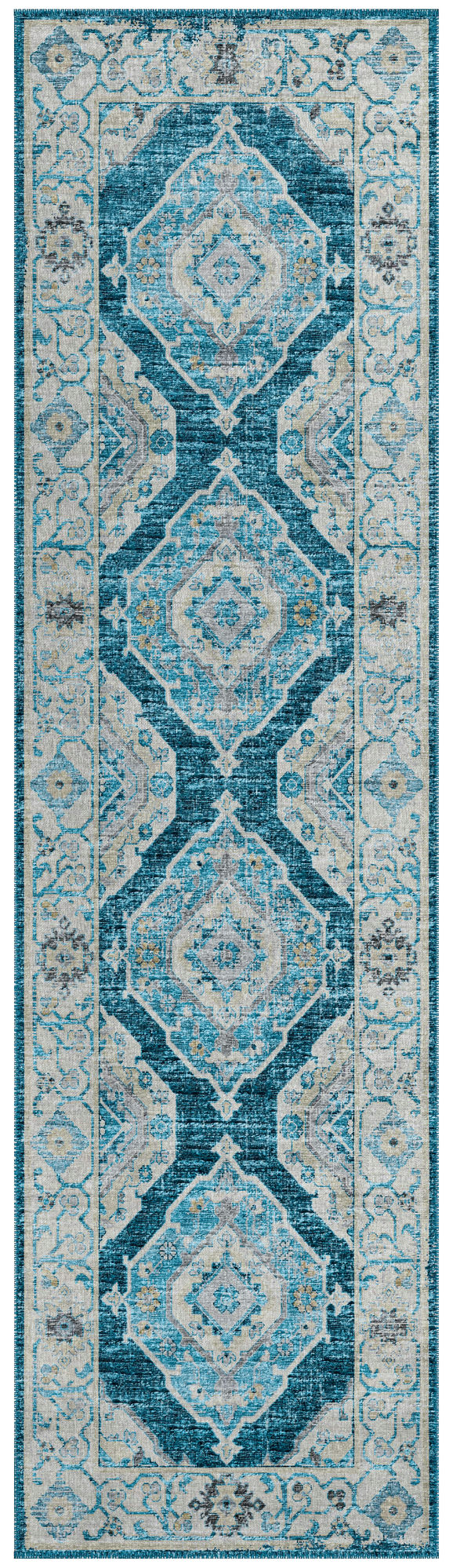 Indoor/Outdoor Marbella MB1 Indigo Washable 2'3" x 7'6" Runner Rug