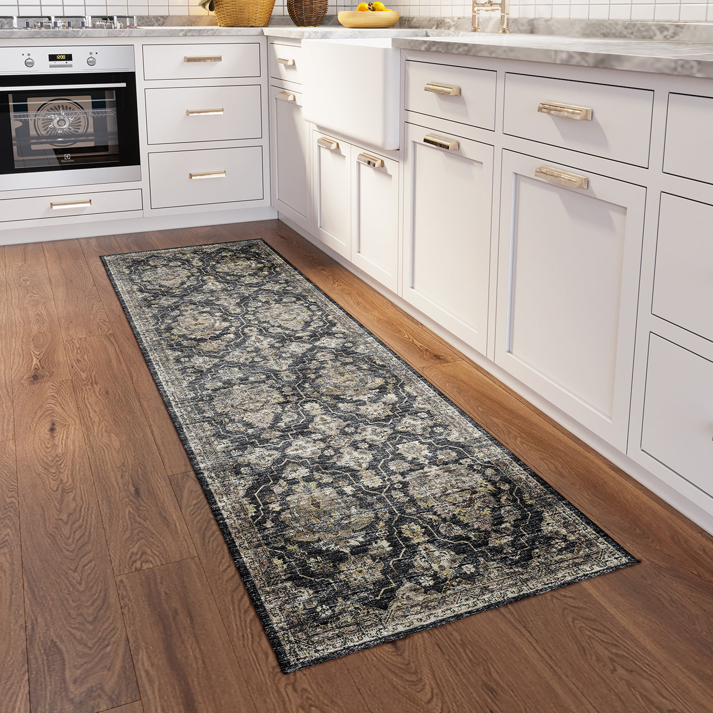 Indoor/Outdoor Marbella MB4 Charcoal Washable 2'3" x 7'6" Runner Rug