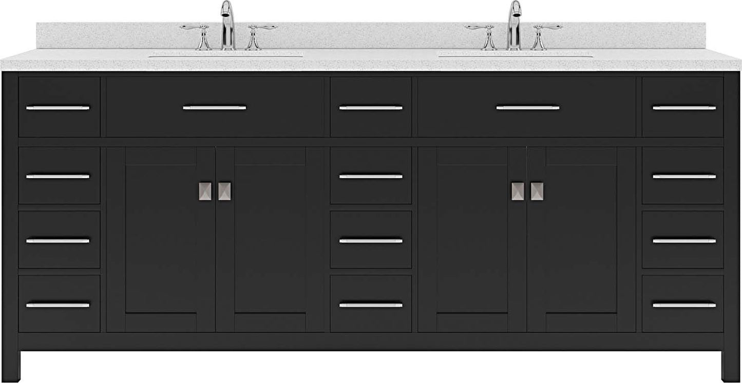Caroline Parkway 78" Double Bath Vanity in Espresso with White Quartz Top and Square Sinks