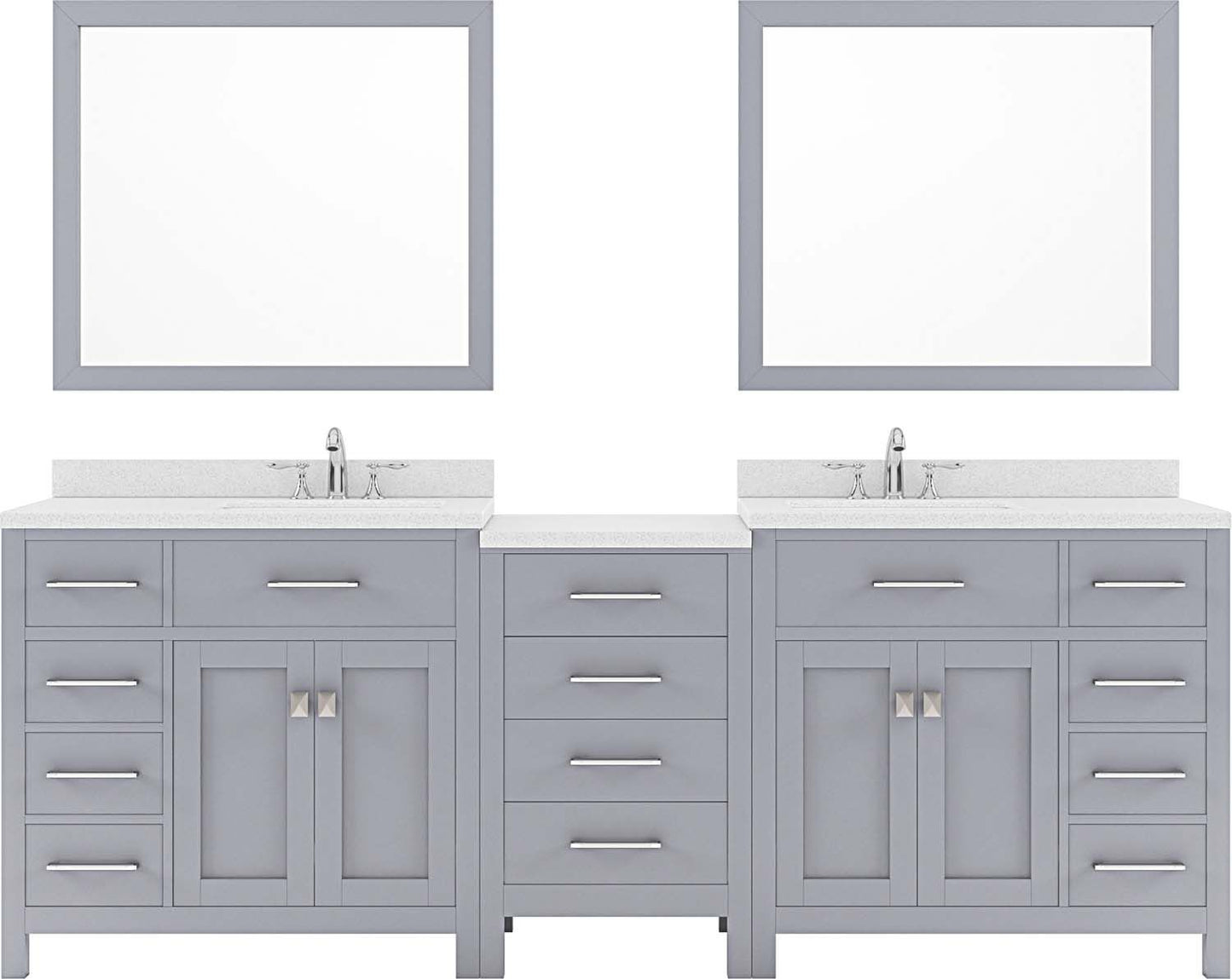 93" Double Bath Vanity, Gray, Dazzle White Top and Square Sink, Mirrors
