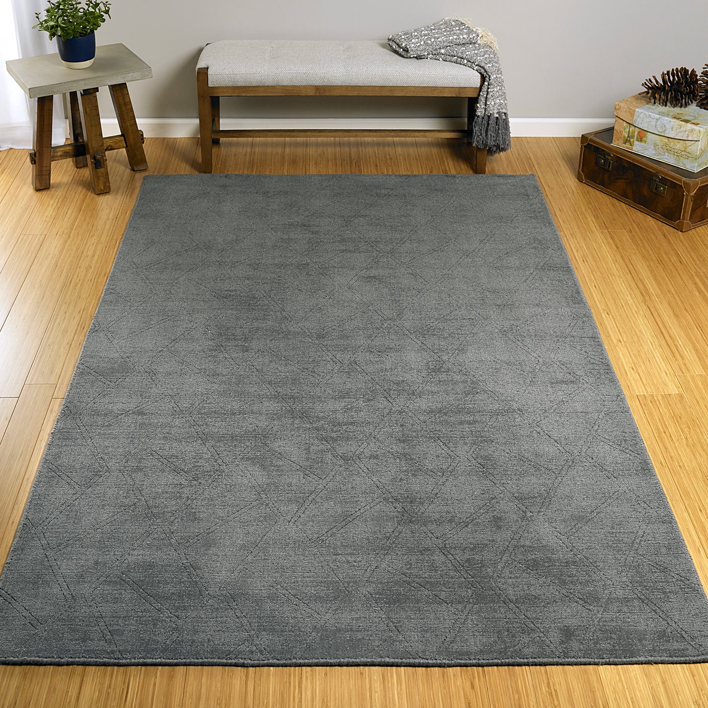 Kaleen Minkah Collection Dark Charcoal Throw Rug 3' x 5'