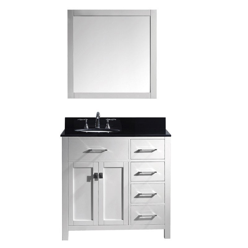 Caroline Parkway 36" Single Vanity White, Black Top, Round Sink, Mirror included by Virtu USA