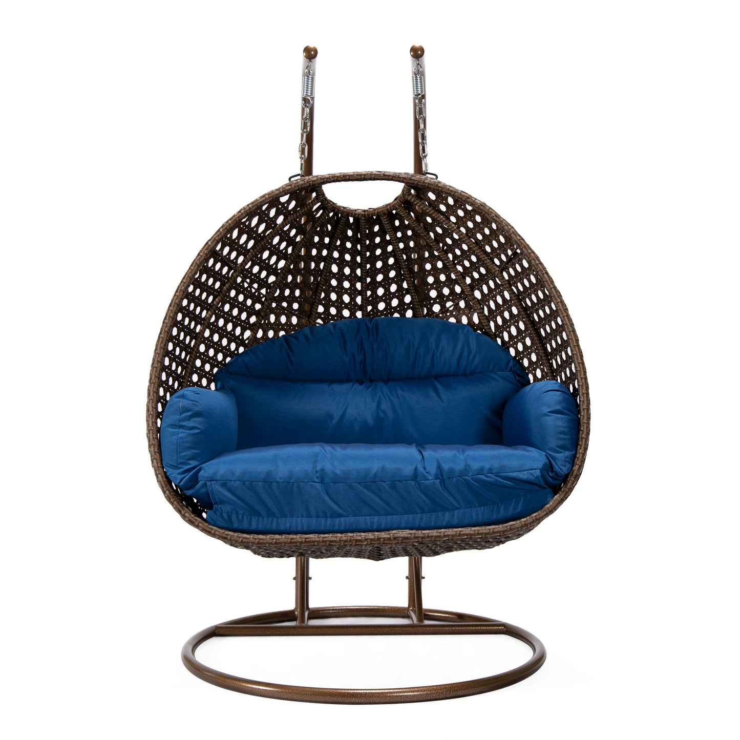 LeisureMod Mendoza Dark Brown Wicker Hanging 2 person Egg Swing Chair - Blue