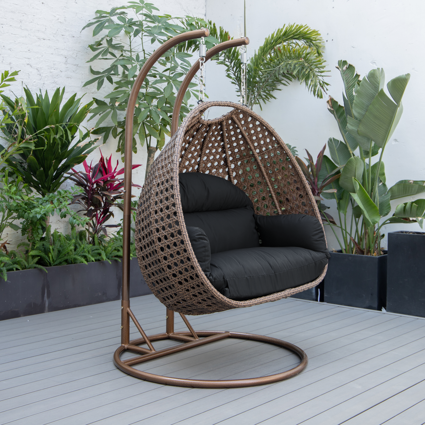 LeisureMod Mendoza Dark Brown Hanging 2 person Egg Swing Chair - Dark Grey