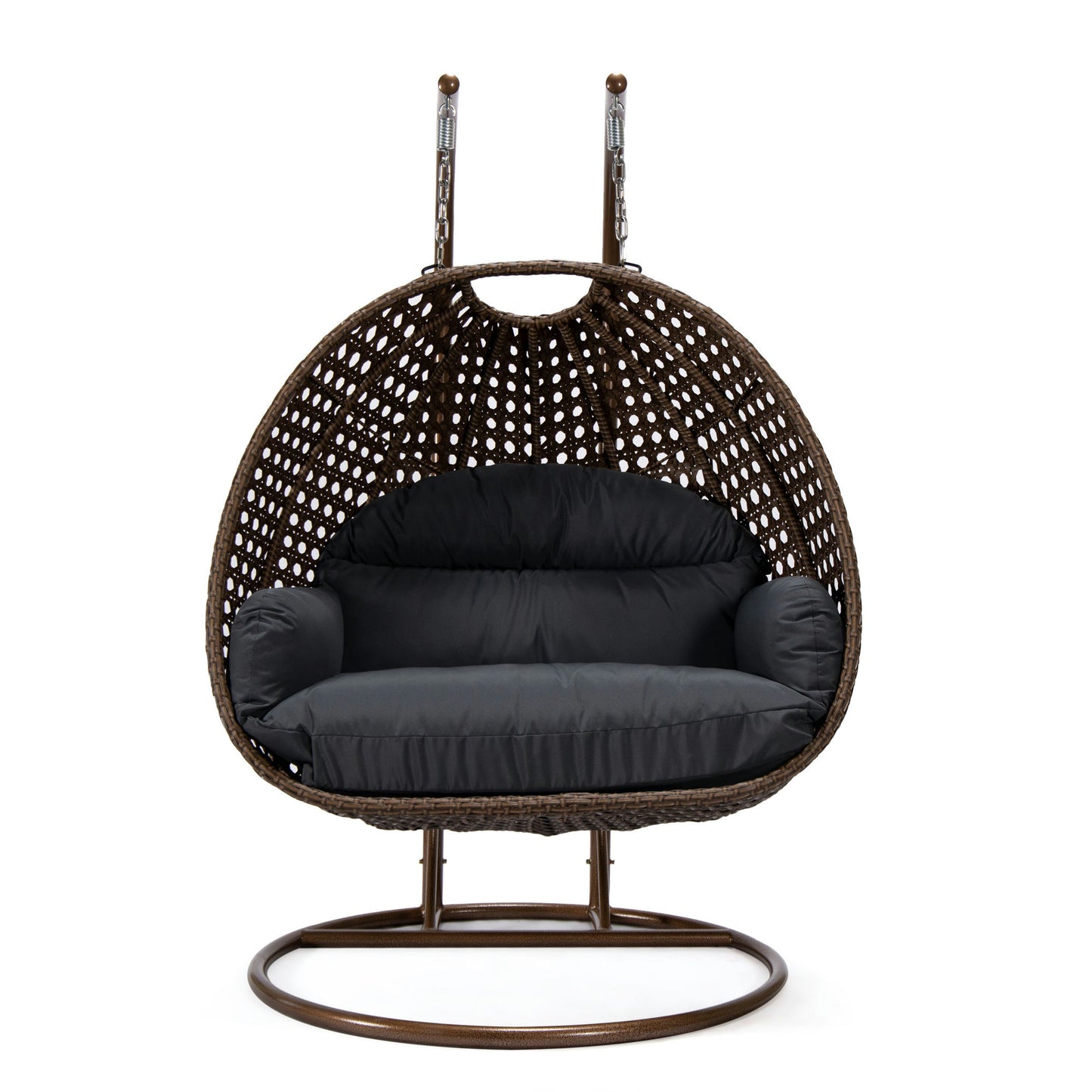 LeisureMod Mendoza Dark Brown Hanging 2 person Egg Swing Chair - Dark Grey