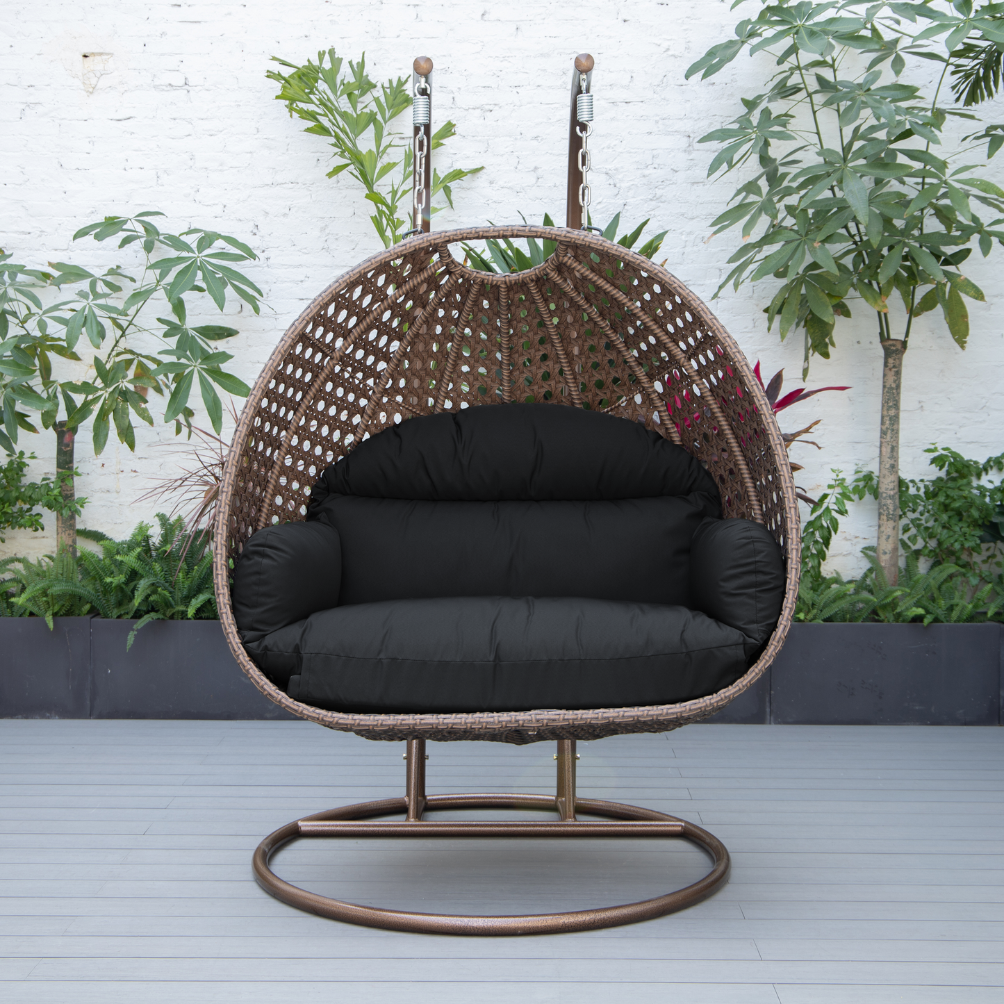 LeisureMod Mendoza Dark Brown Hanging 2 person Egg Swing Chair - Dark Grey