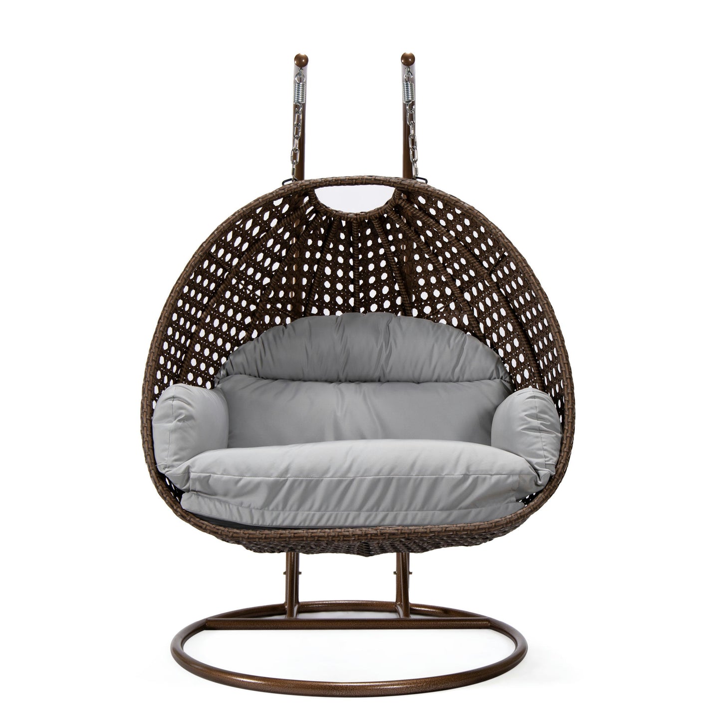 LeisureMod Mendoza Dark Brown Hanging 2 person Egg Swing Chair - Light Grey