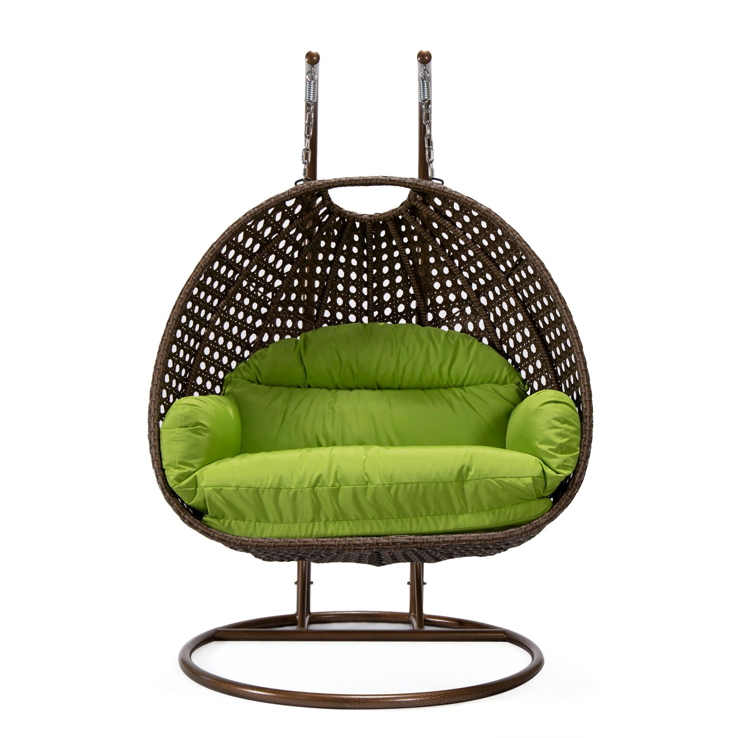 LeisureMod Mendoza Dark Brown Hanging 2 person Egg Swing Chair - Light Green