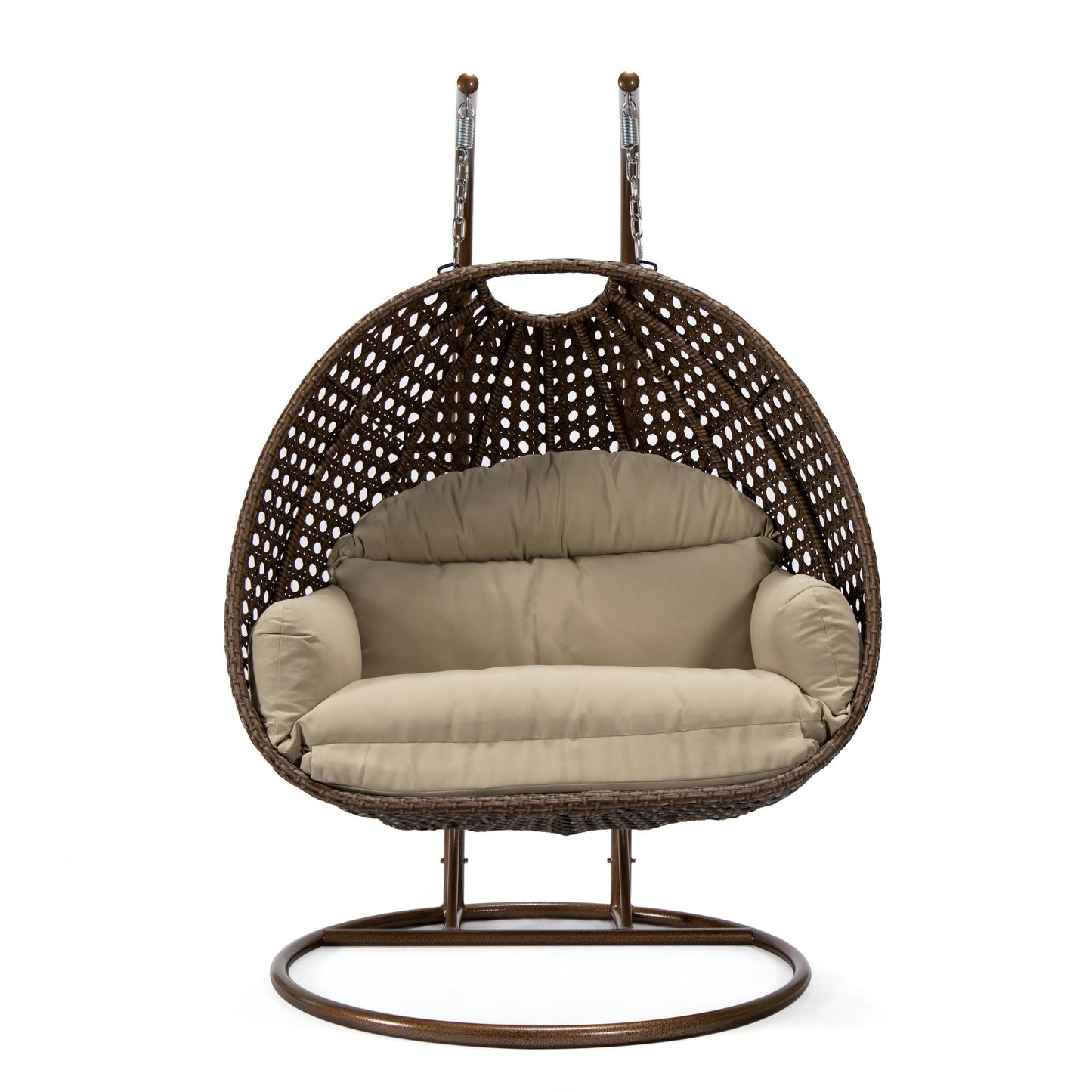 LeisureMod Mendoza Dark Brown Wicker Hanging 2 person Egg Swing Chair - Taupe