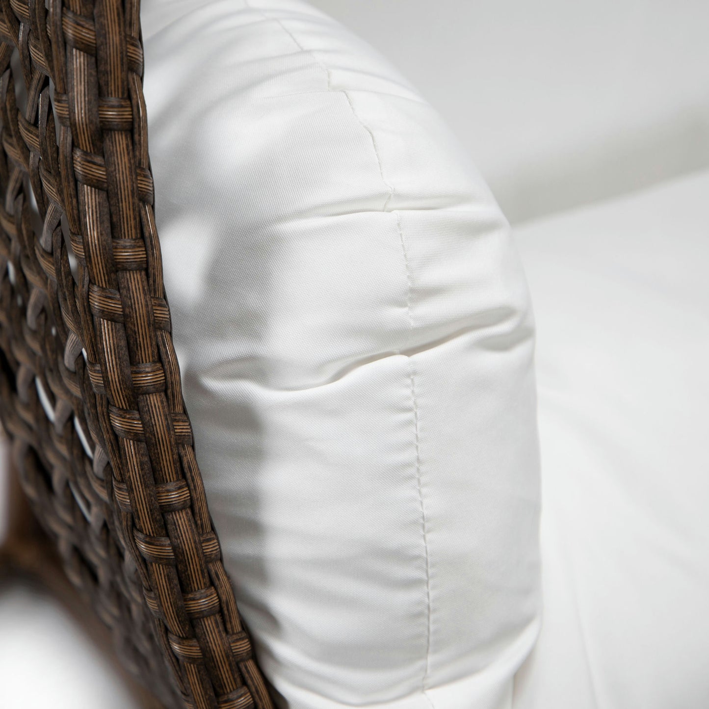 LeisureMod Mendoza Dark Brown Wicker Hanging 2 person Egg Swing Chair - White