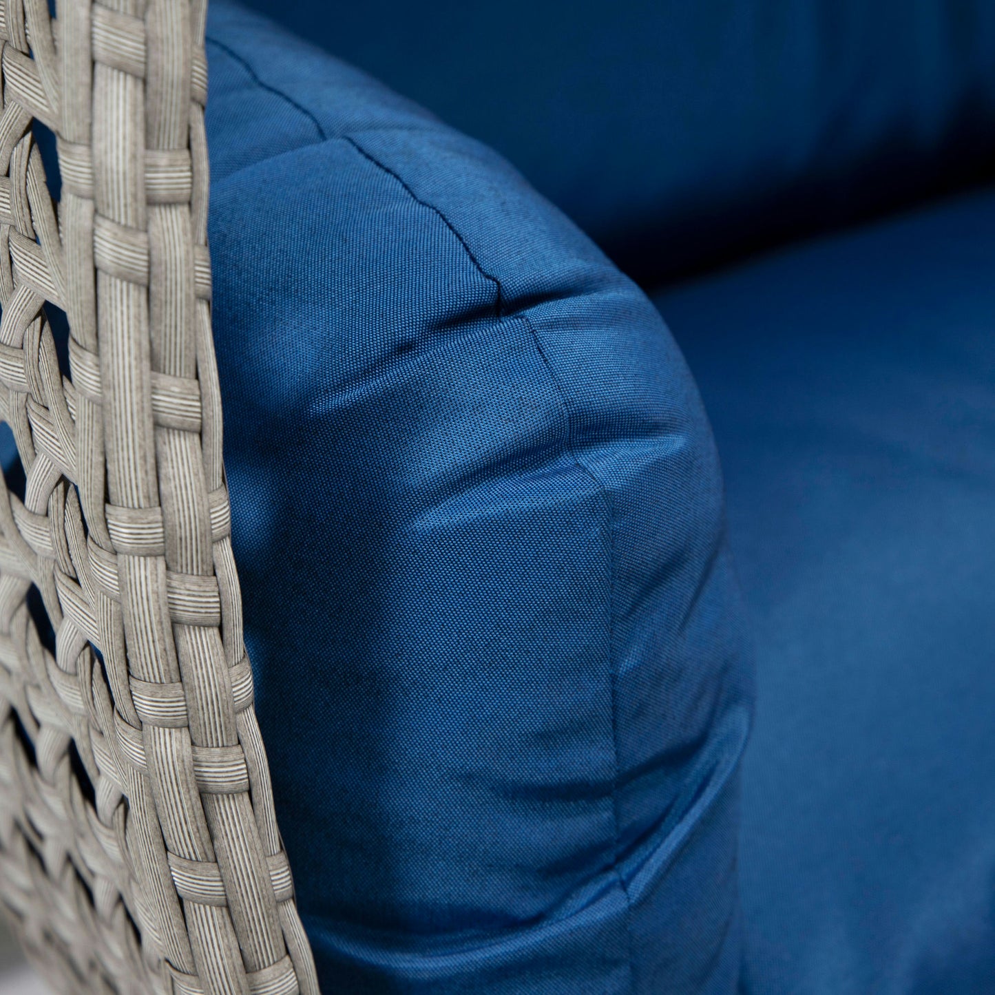 LeisureMod Mendoza Light Grey Wicker Hanging 2 person Egg Swing Chair - Blue