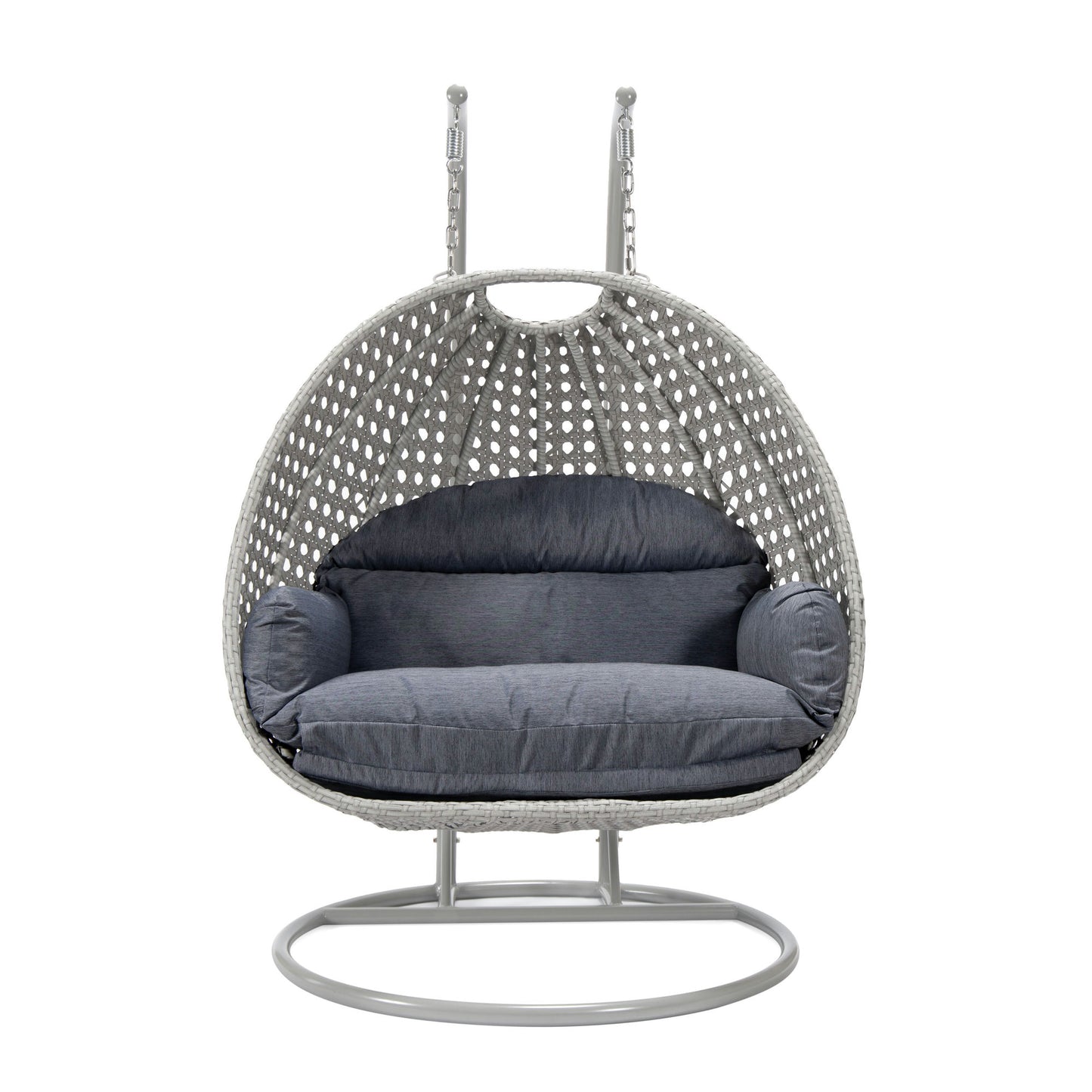 LeisureMod Mendoza Light Grey Wicker Hanging 2 person Egg Swing Chair - Charcoal