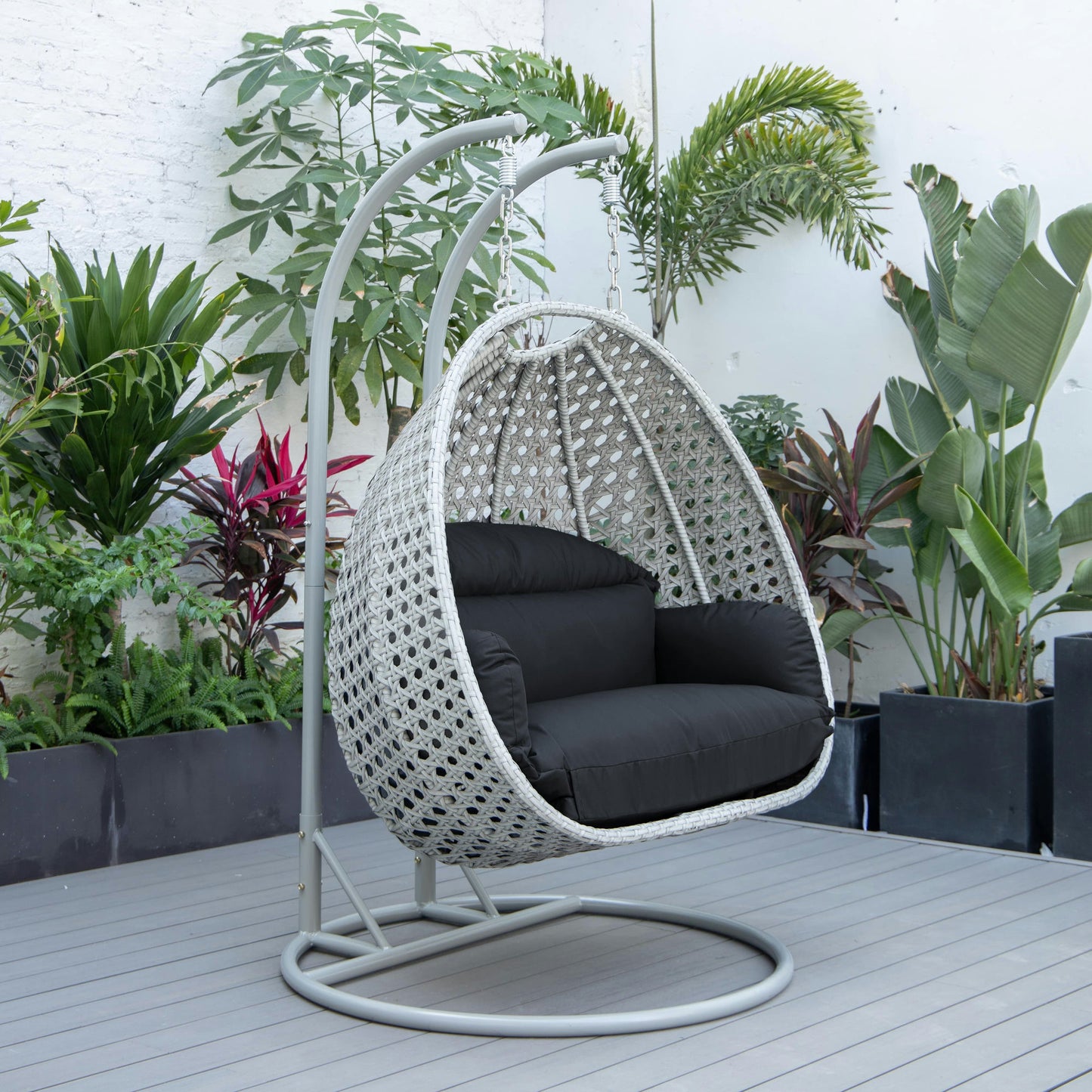 LeisureMod Mendoza Light Grey Hanging 2 person Egg Swing Chair - Dark Grey