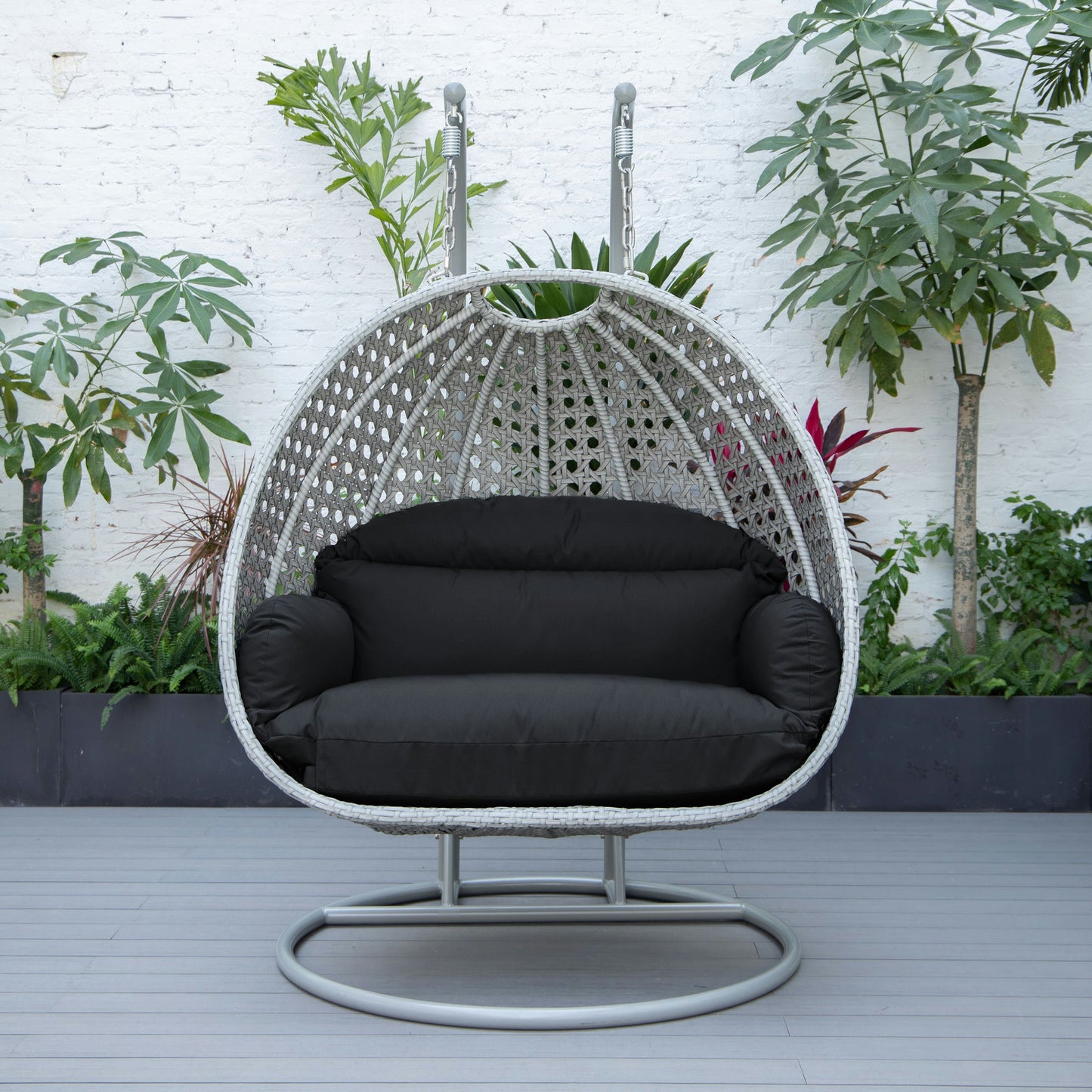 LeisureMod Mendoza Light Grey Hanging 2 person Egg Swing Chair - Dark Grey