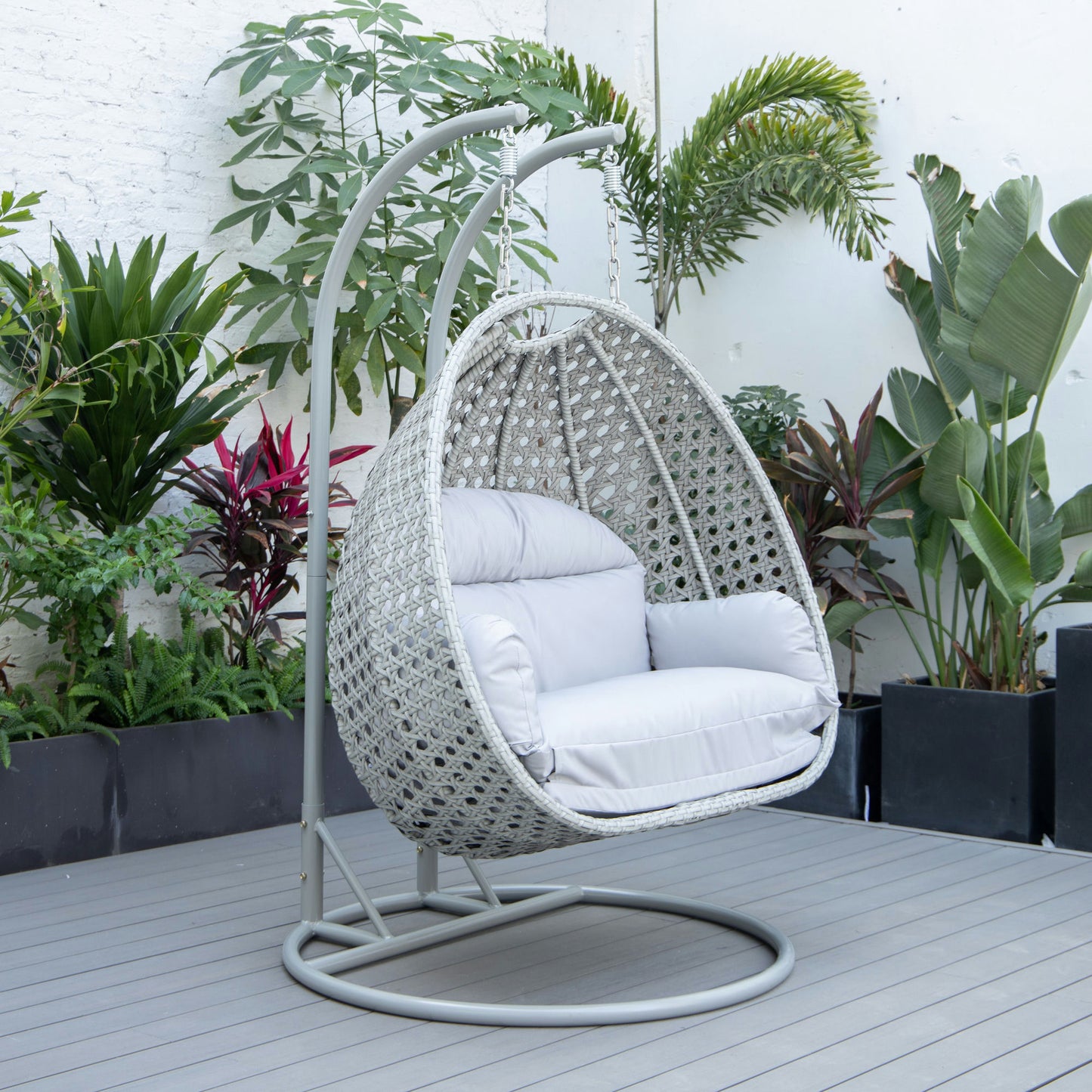 LeisureMod Mendoza Light Grey Hanging 2 person Egg Swing Chair - Light Grey