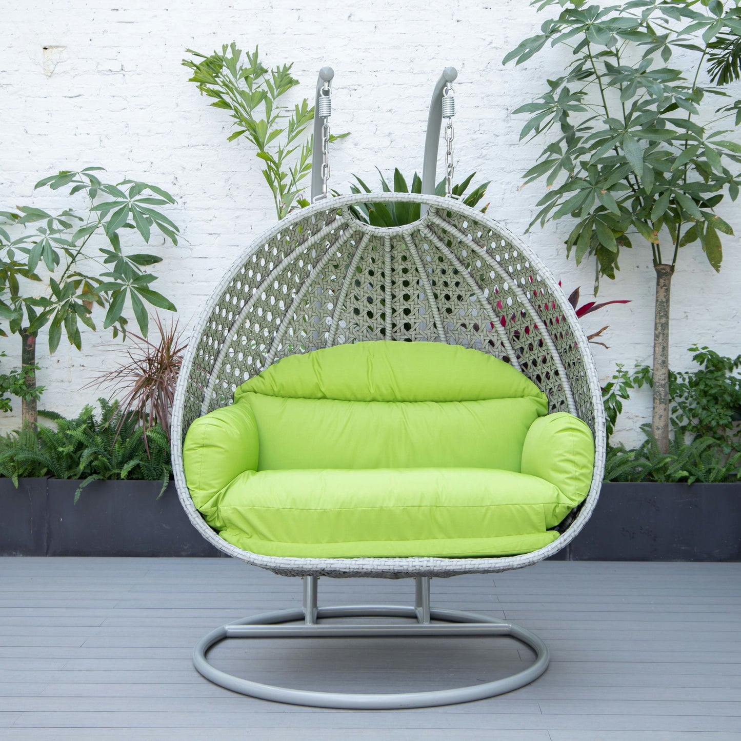 LeisureMod Mendoza Light Grey Hanging 2 person Egg Swing Chair - Light Green