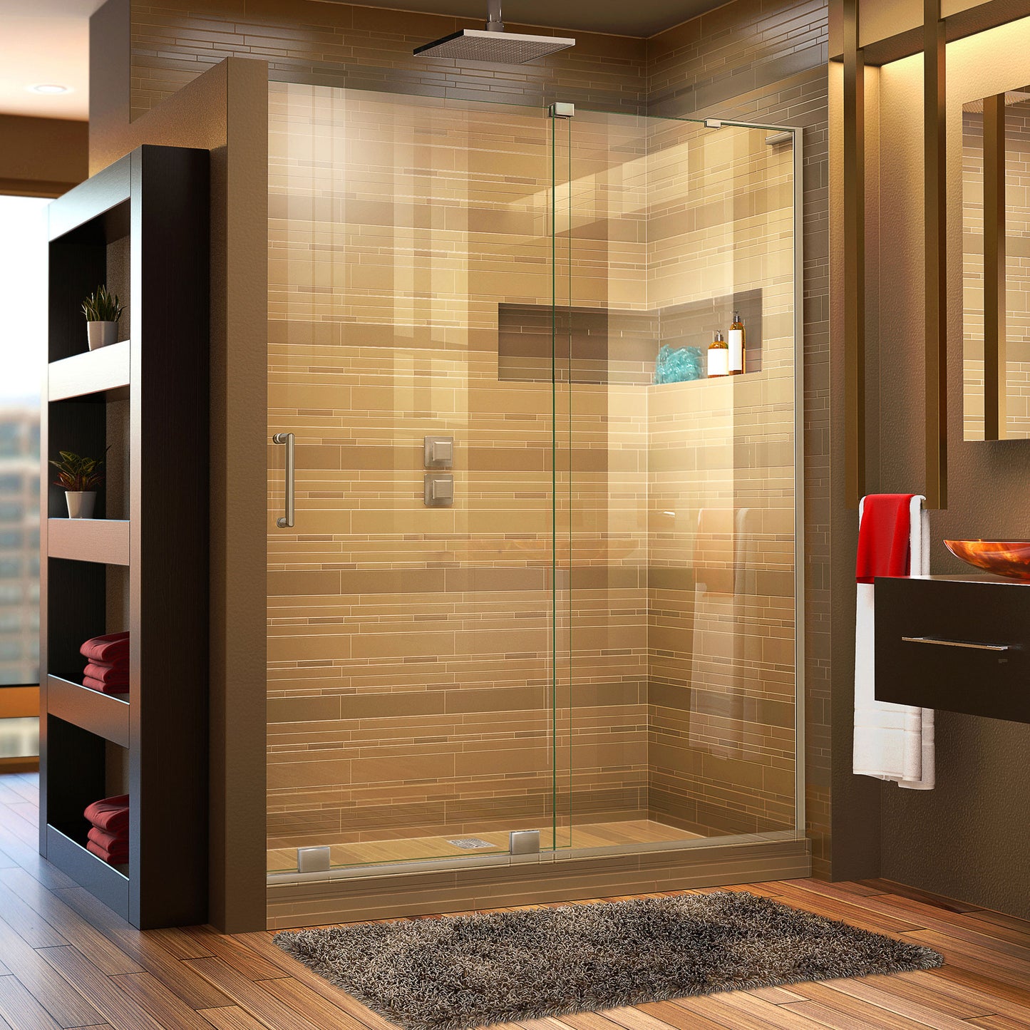 Mirage-X 44-48 in. W x 72 in. H Frameless Sliding Shower Door in Brushed Nickel; Right Wall Installation
