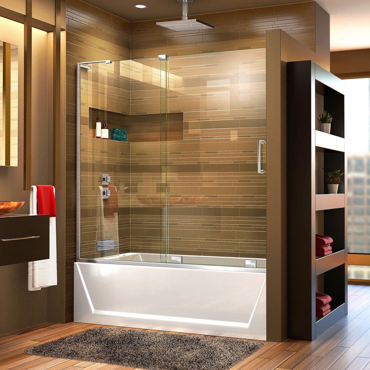 Mirage-X 56-60 in. W x 58 in. H Frameless Sliding Tub Door in Chrome; Left Wall Installation