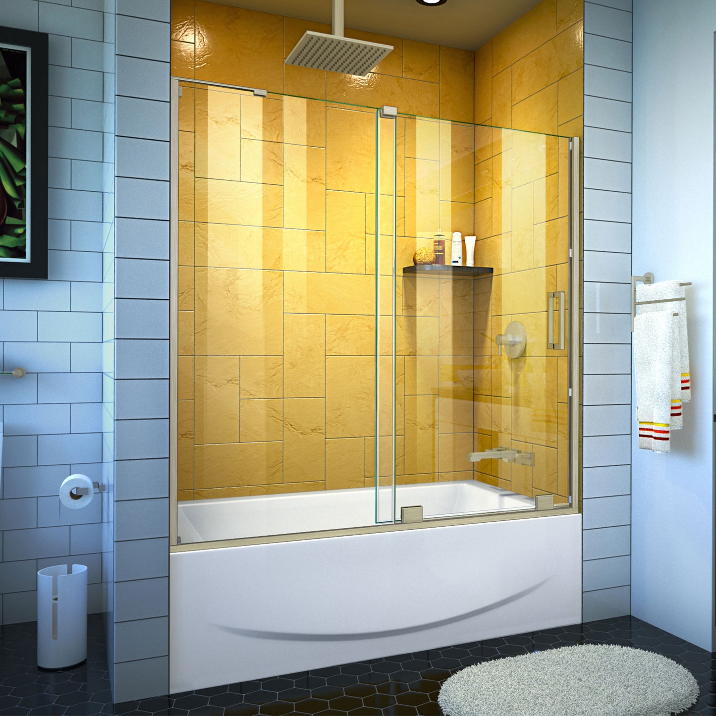 Mirage-Z 56-60 in. W x 58 in. H Frameless Sliding Tub Door in Brushed Nickel