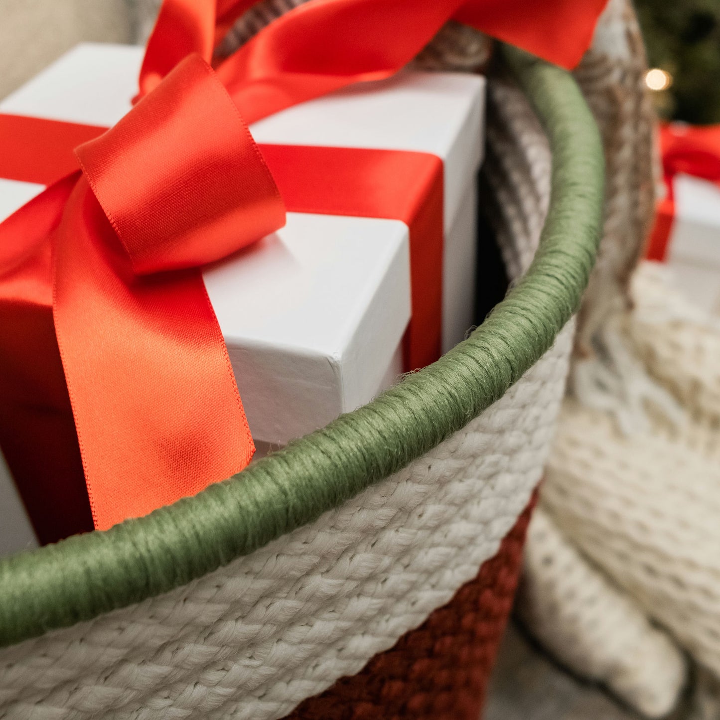 Donner Accent Stripe Christmas Basket - Sleigh Red 16"x16"x12"