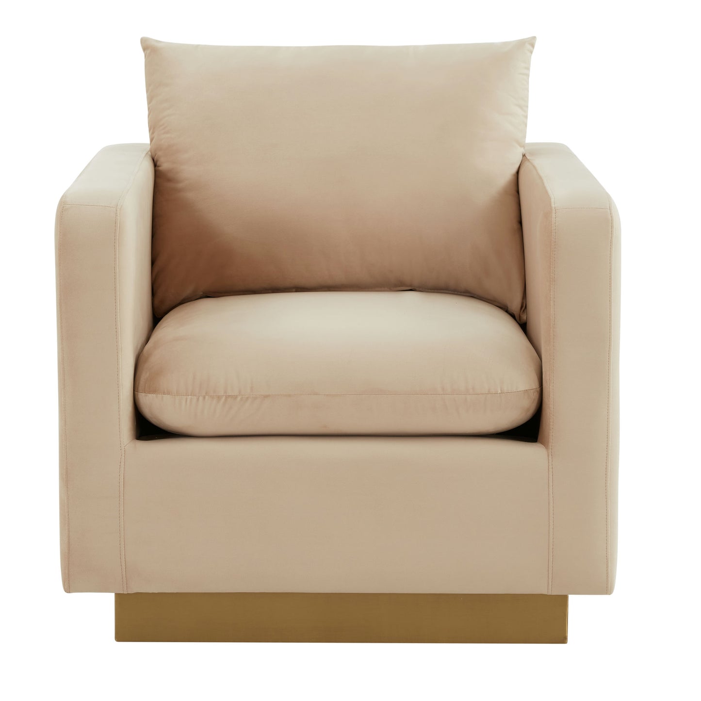 LeisureMod Nervo Velvet Accent Armchair In Beige