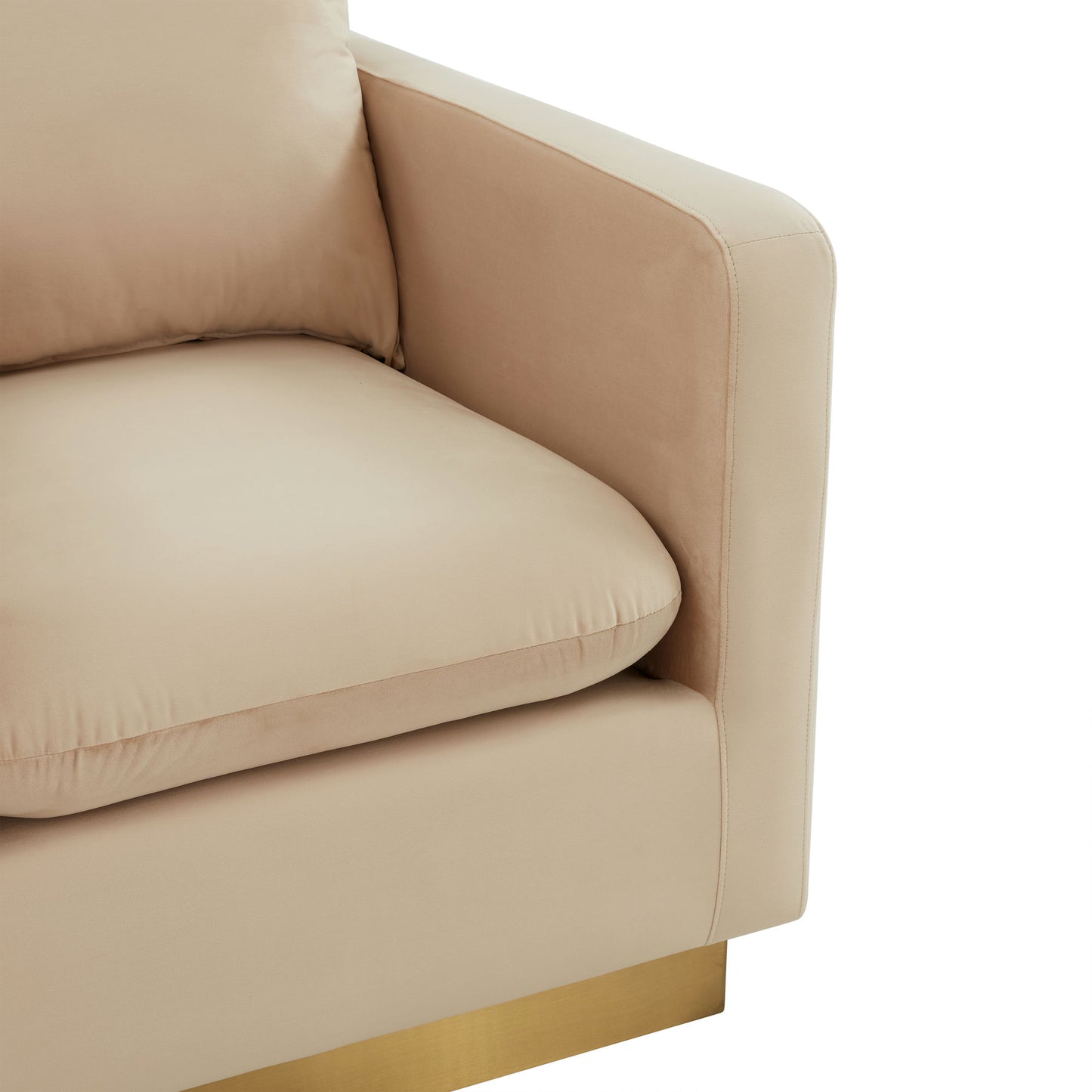 LeisureMod Nervo Velvet Accent Armchair In Beige