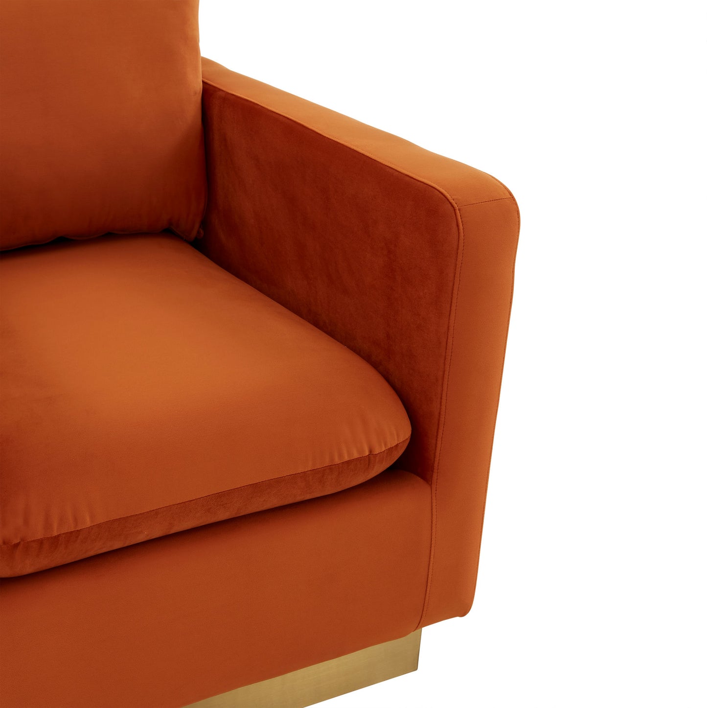 LeisureMod Nervo Velvet Accent Armchair In Orange Marmalade
