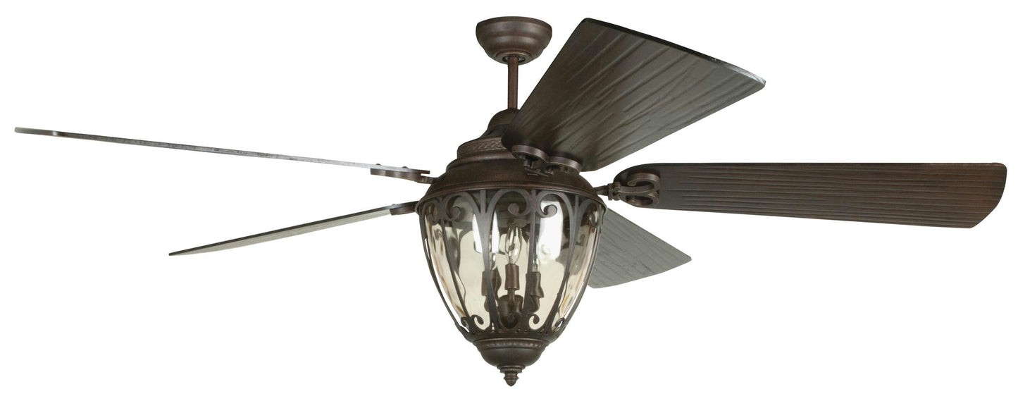 70" Olivier Ceiling Fan Aged Bronze w/ Carved Walnut Blades, B570P-WAL, Included