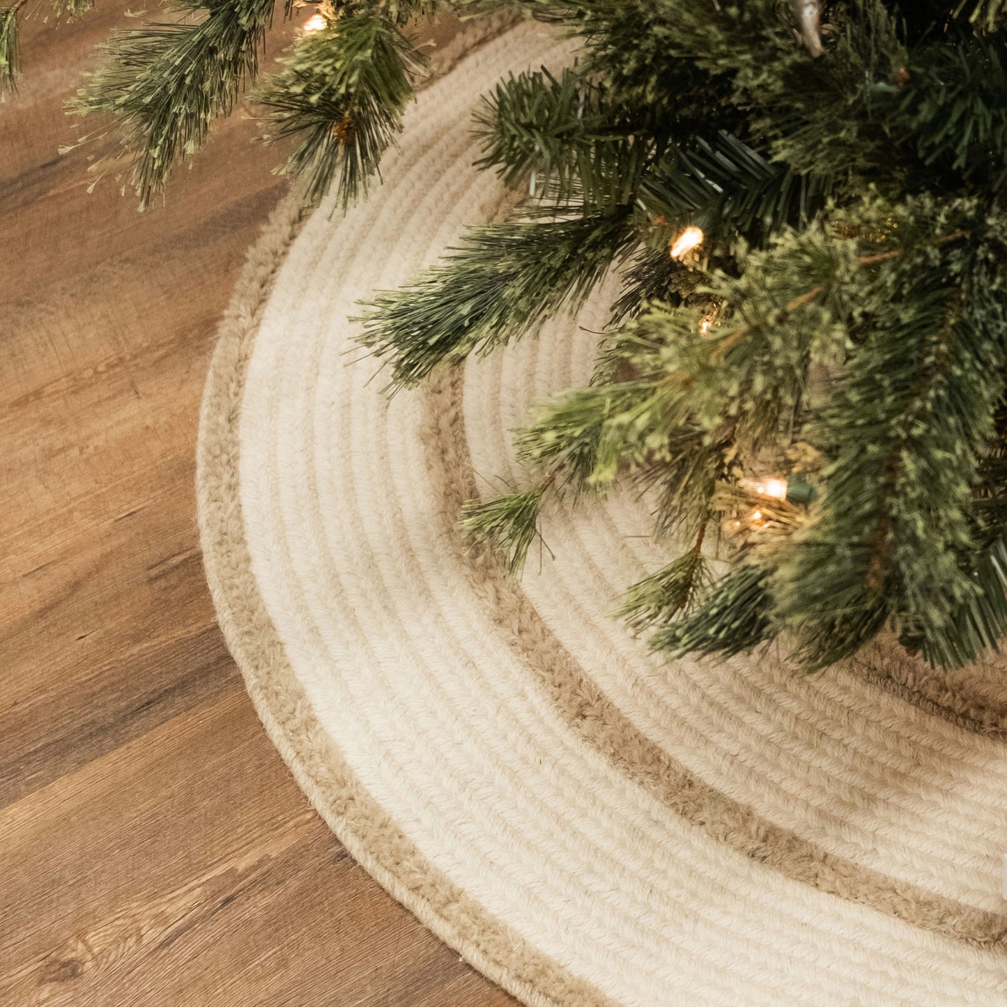 Cozy Natural Wool Stripe Holiday Tree Skirt - Natural 50†x 50â€