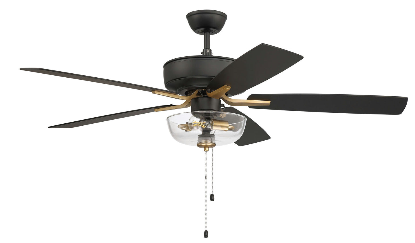 52" Pro Plus Fan w/ Clear Bowl Light Kit black/Brass w/ Rev black Walnut Blades