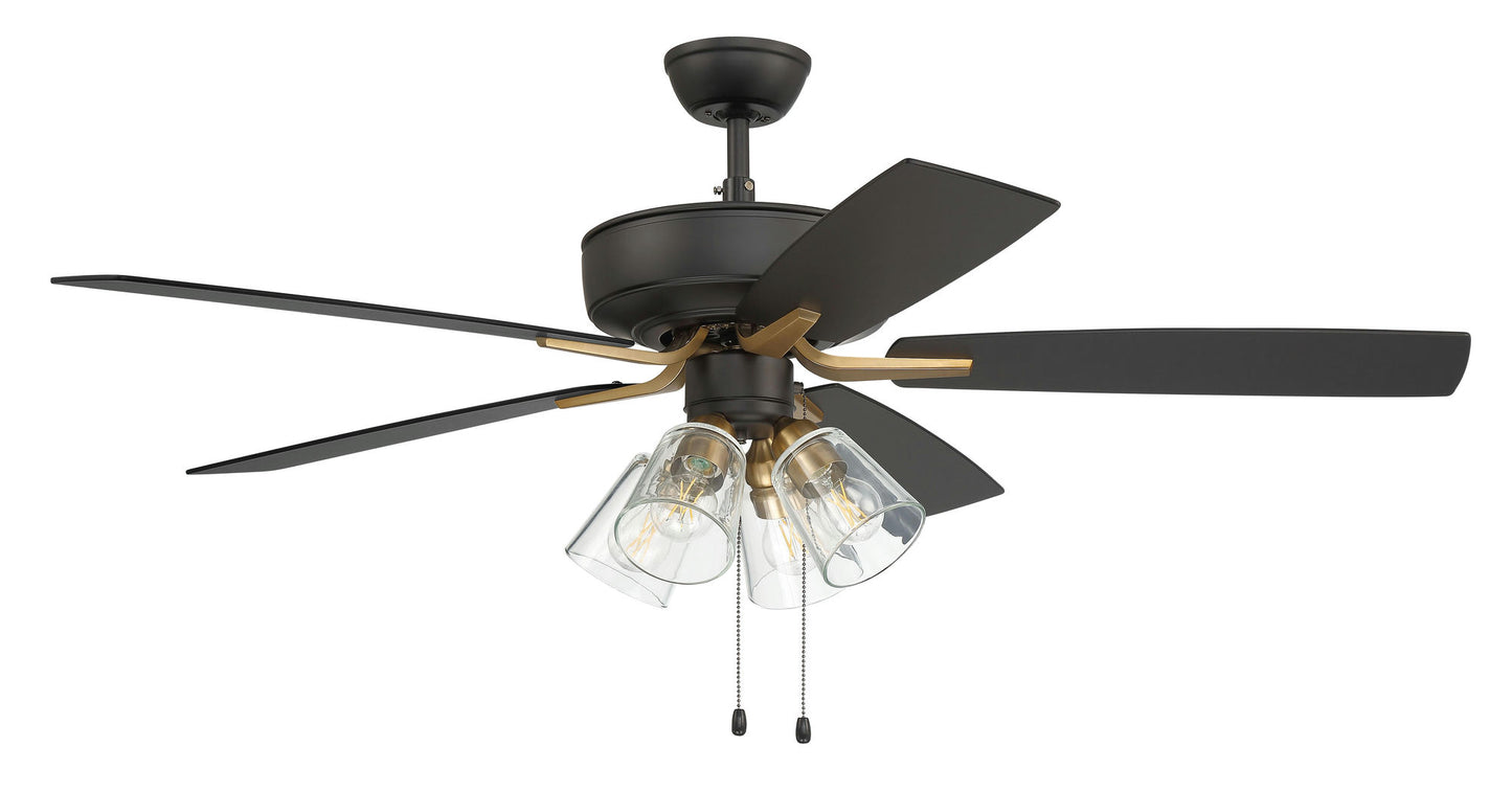 52" Pro Plus Fan w/ Clear 4 Light Kit black/Brass w/ rev black Walnut Blades