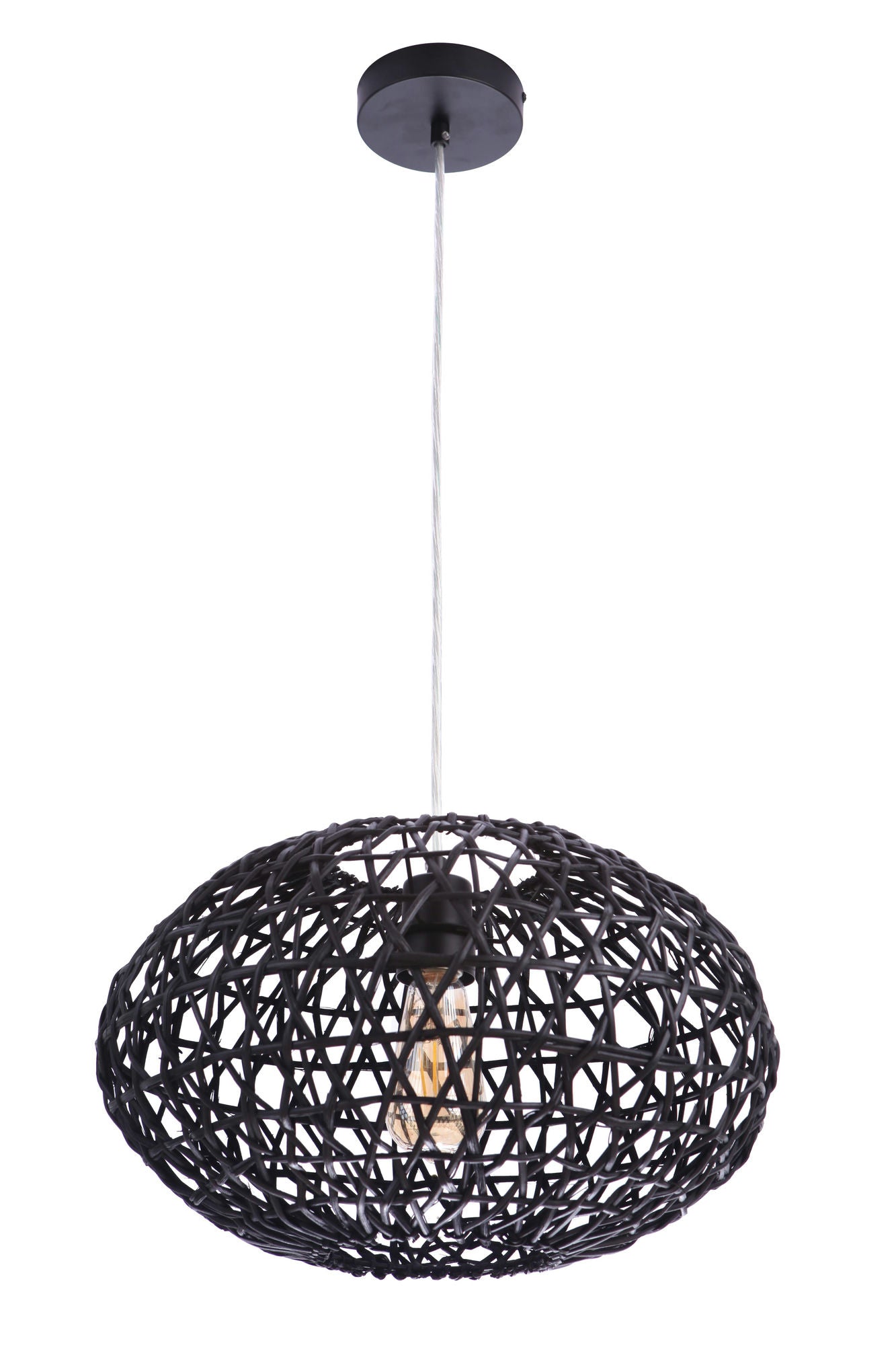 Natural Pendant 1 Light Woven Black Rattan Orb, 16.5" W x 10.25" H