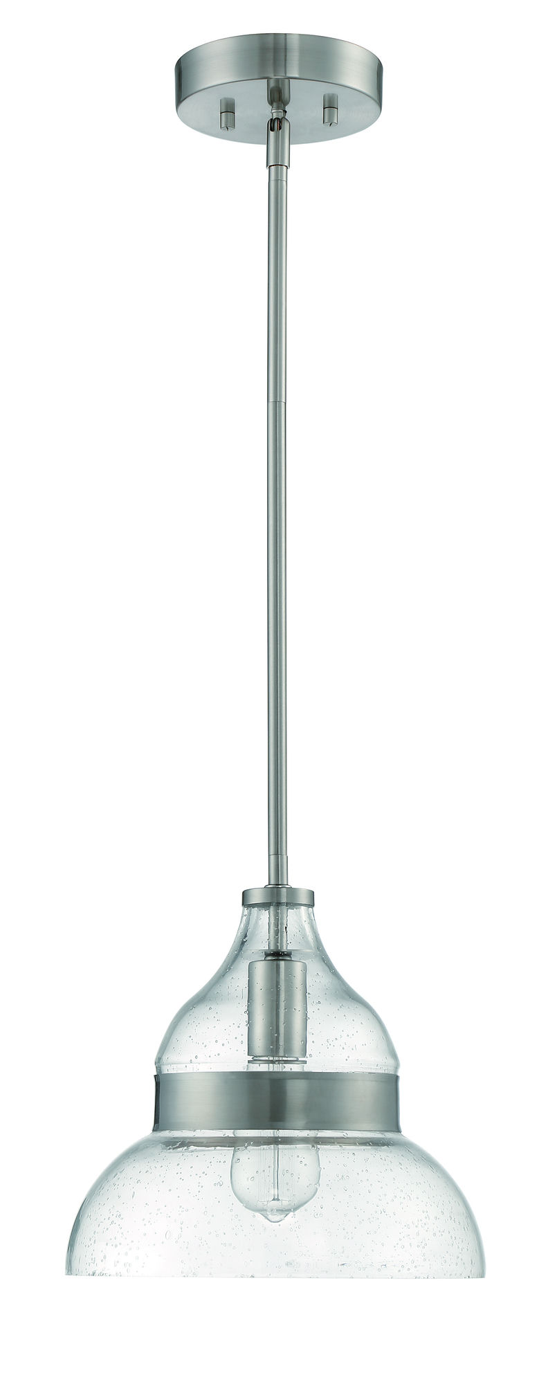 Clear Seeded Glass 1 Light Pendant Brushed Polished Nickel