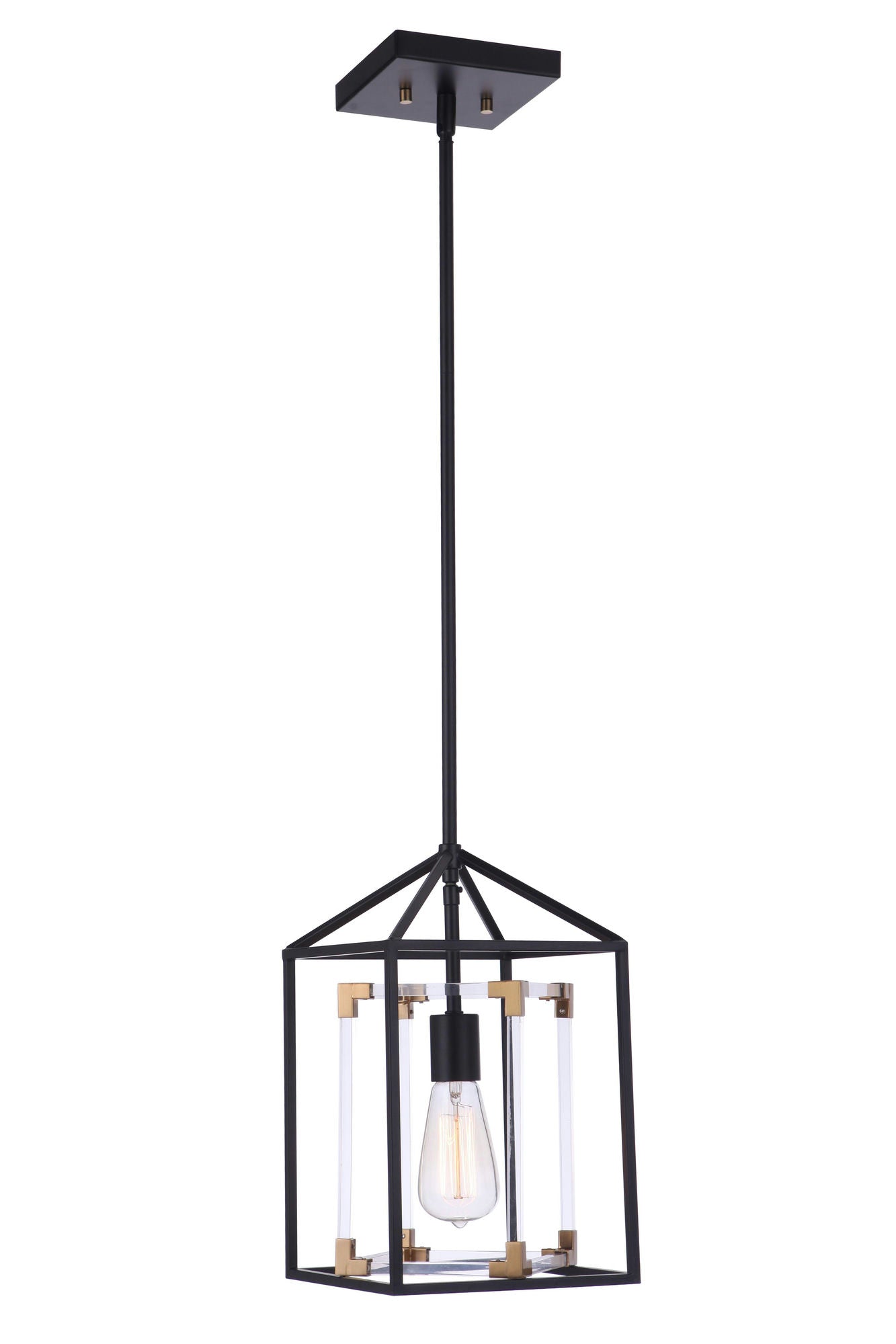 Aaron 1 Light Flat Black/Satin Brass with Acrylic Pendant, Rod Hung