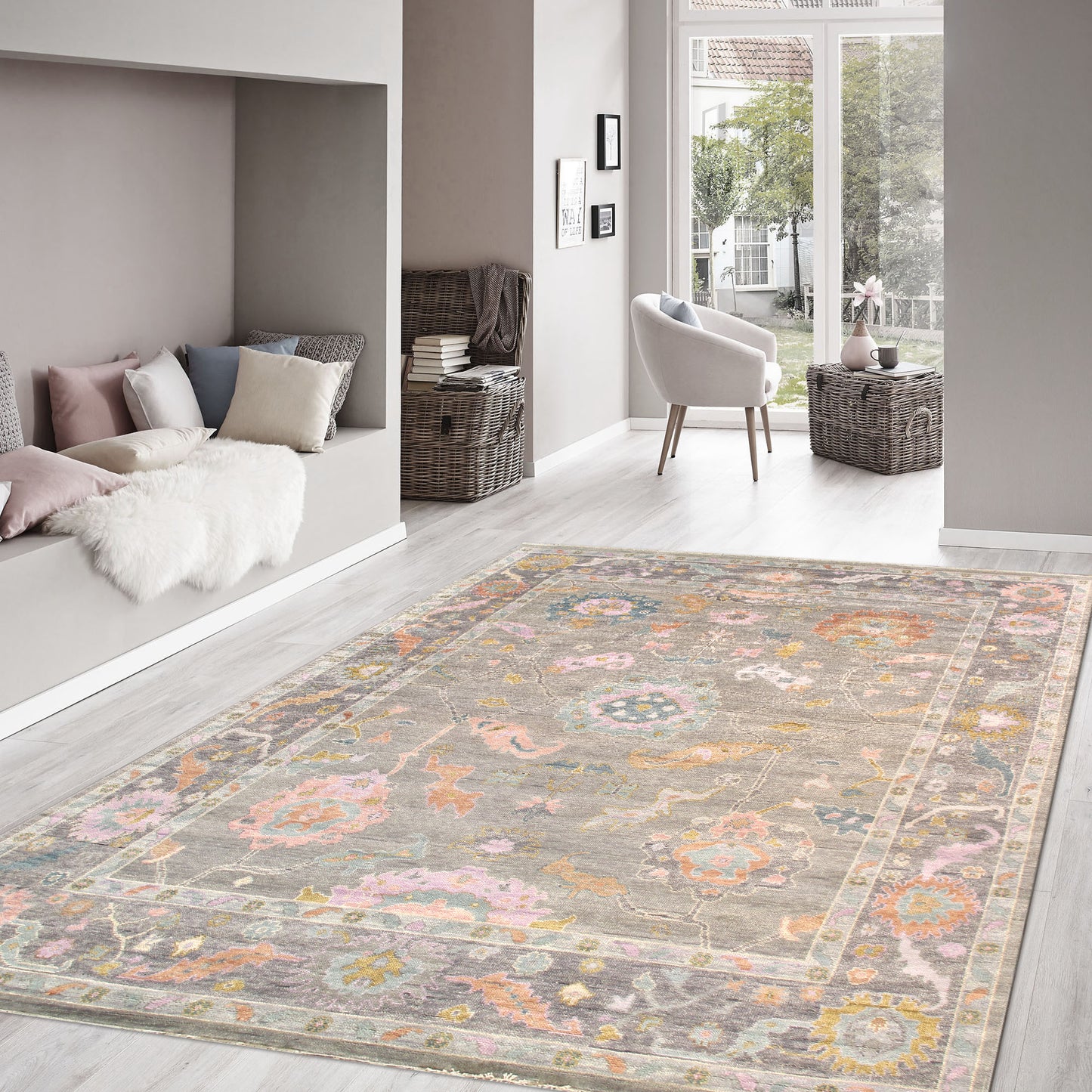 Pasargad Home Oushak Collection Silver Wool Area Rug 8'9" X 11'8"