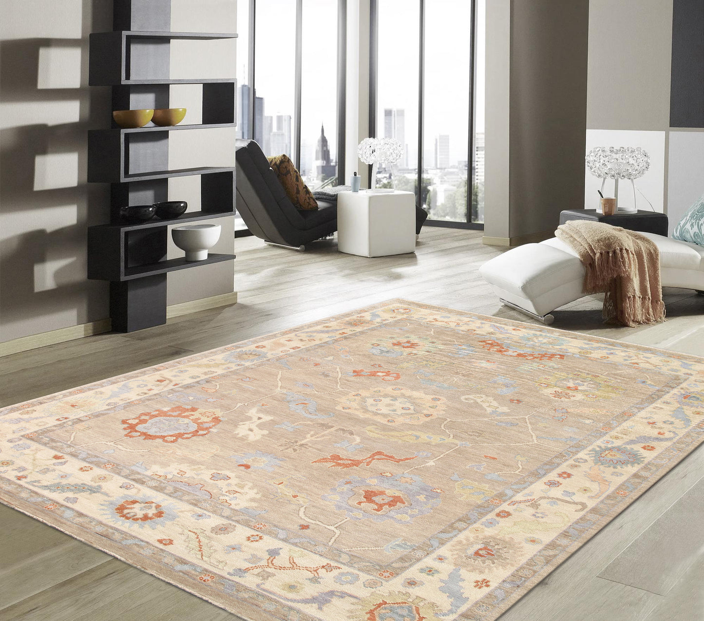 Pasargad Home Oushak Collection Beige Wool Area Rug 9'1" X 11'11"