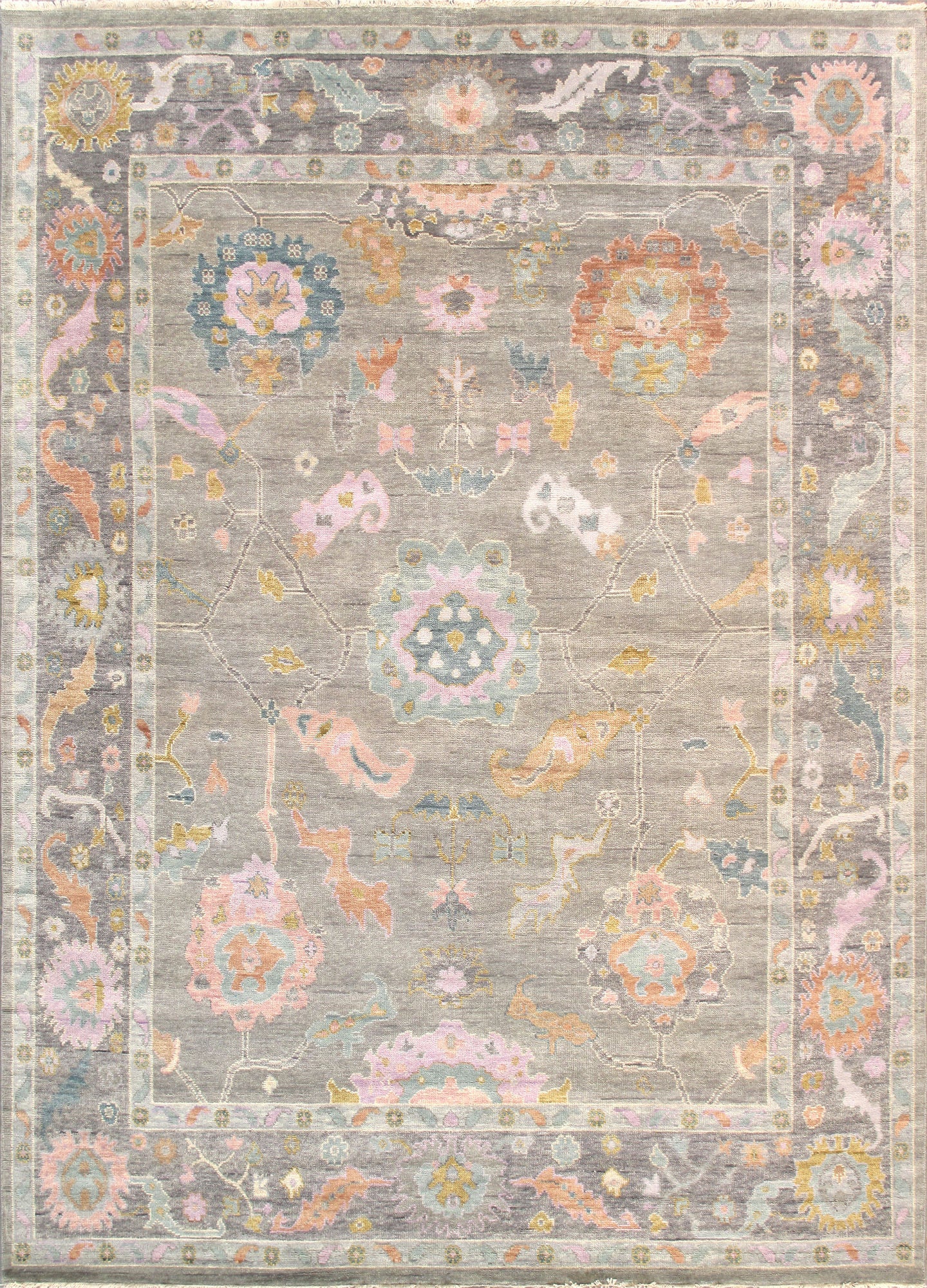 Pasargad Home Oushak Collection Silver Wool Area Rug - 8'9" X 11'10"